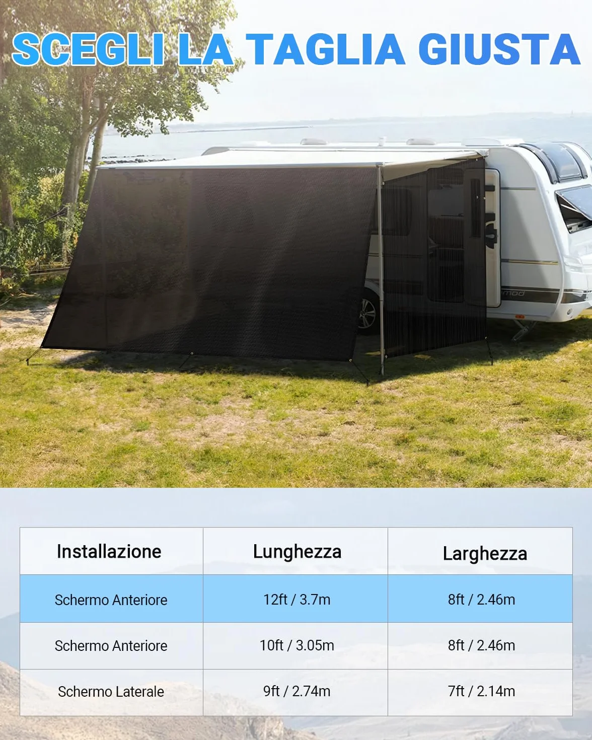 SUPAREE Parasole per Tendalino Camper 3,7 x 2,46m Protezione UV Privacy Maglia nera