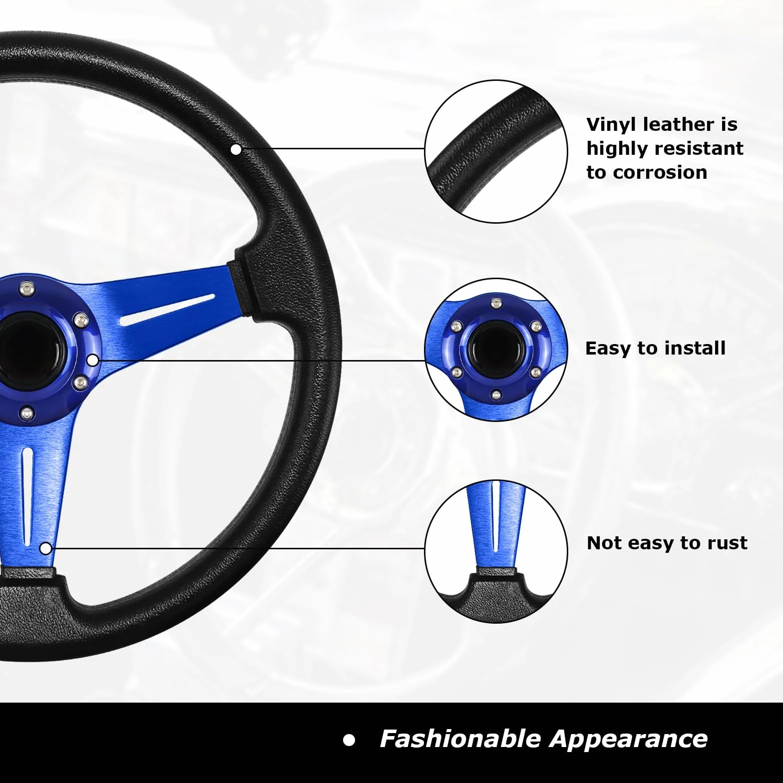 Universal Racing Lenkrad 13.6" 6 Schrauben Grip Vinyl Leder mit Hupe Taste für Rennen (Blau)