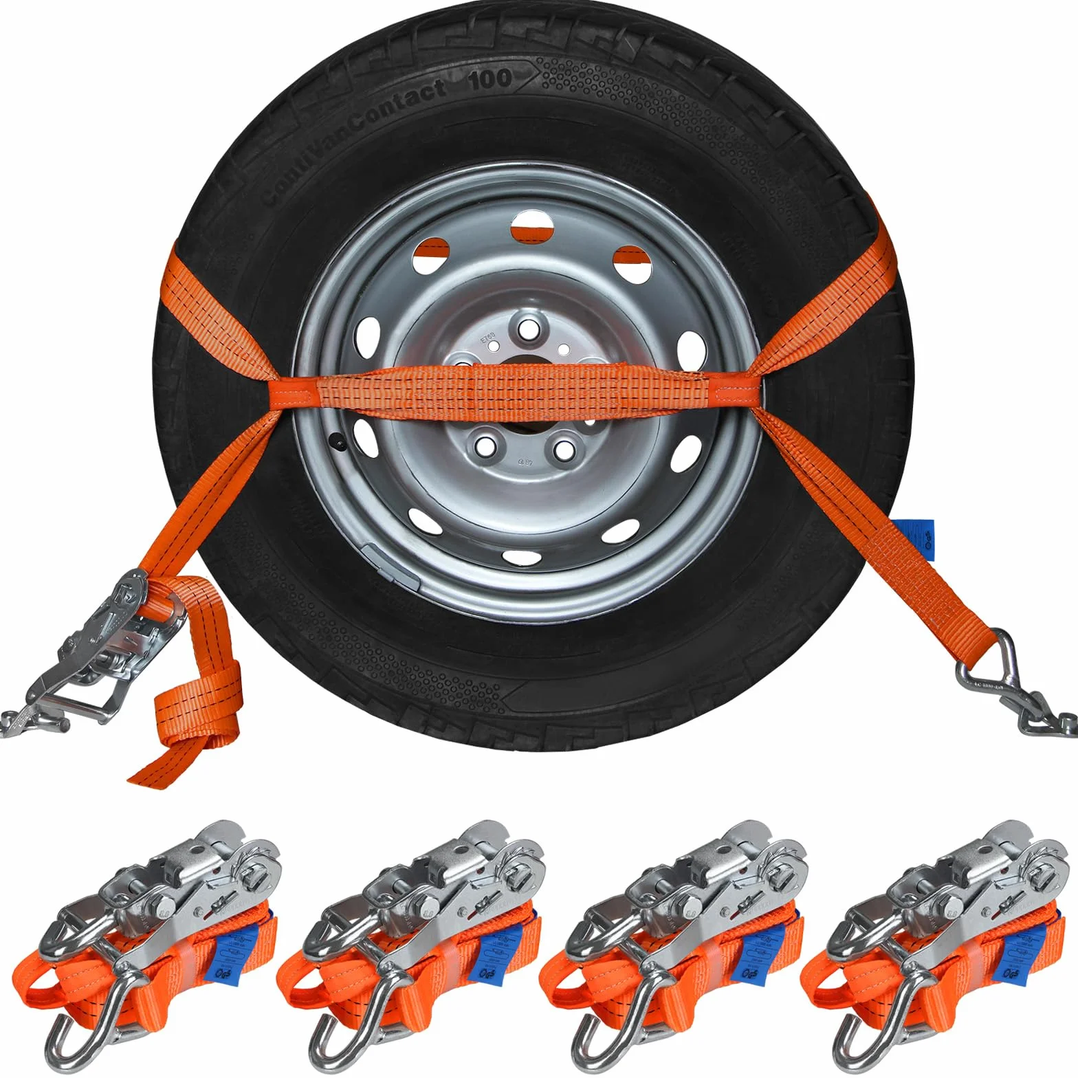 Cinghie di tensione per trasporto auto 2,9 m 50mm DIN EN 12195-2 2000 daN Set di 4