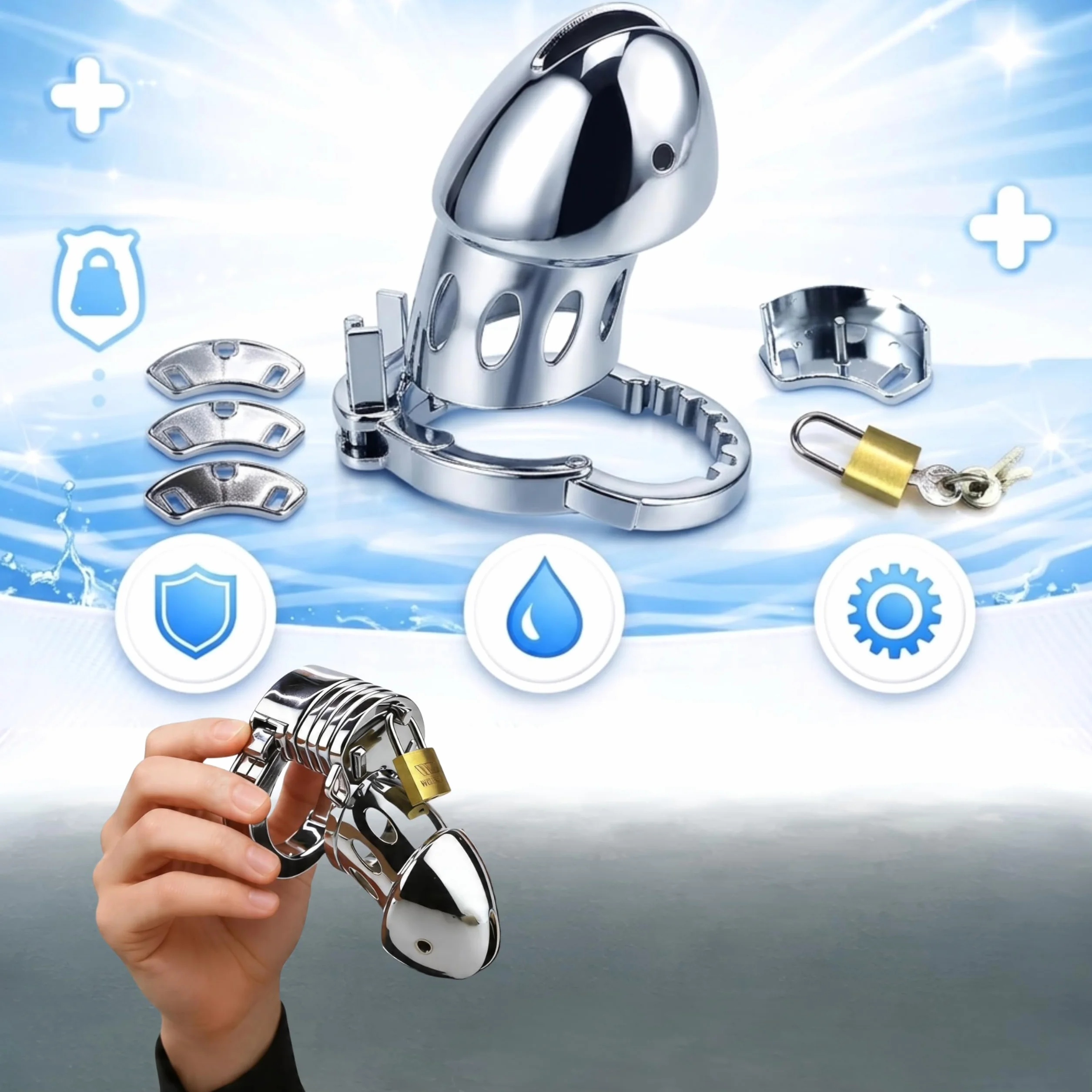 FOPS Gabbia Pene Metallo 11cm Chastity Cage Uomo Cintura Castità Maschile BDSM Sex Toy