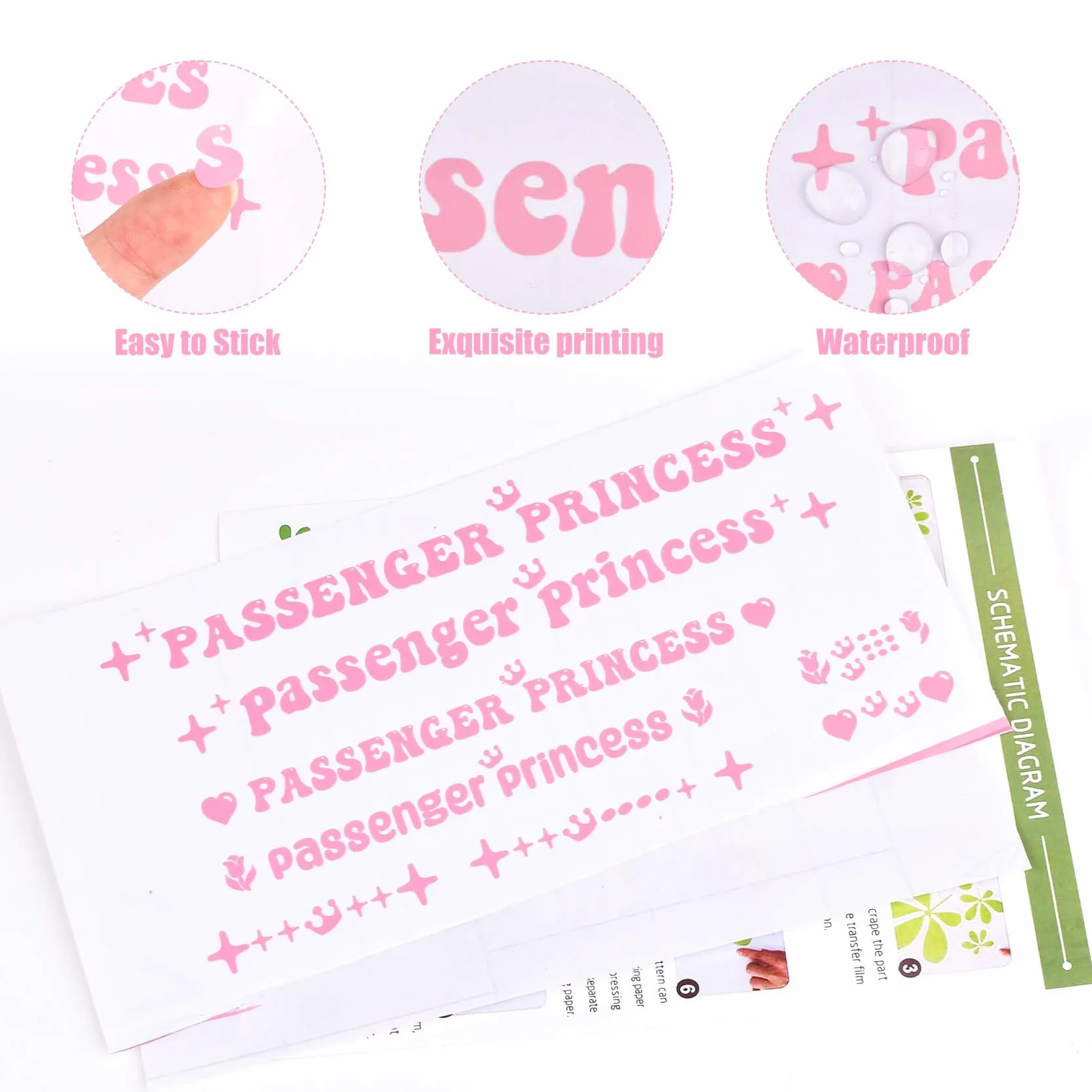 JINGIHE 4Pcs Adesivo Passenger Princess, Adesivi Auto, Accessori Auto, Adesivi Per Specchietto Retrovisore, Vinile Impermeabile, Decorazione Carina Divertente, Accessori Auto Per Donne (Rosa)
