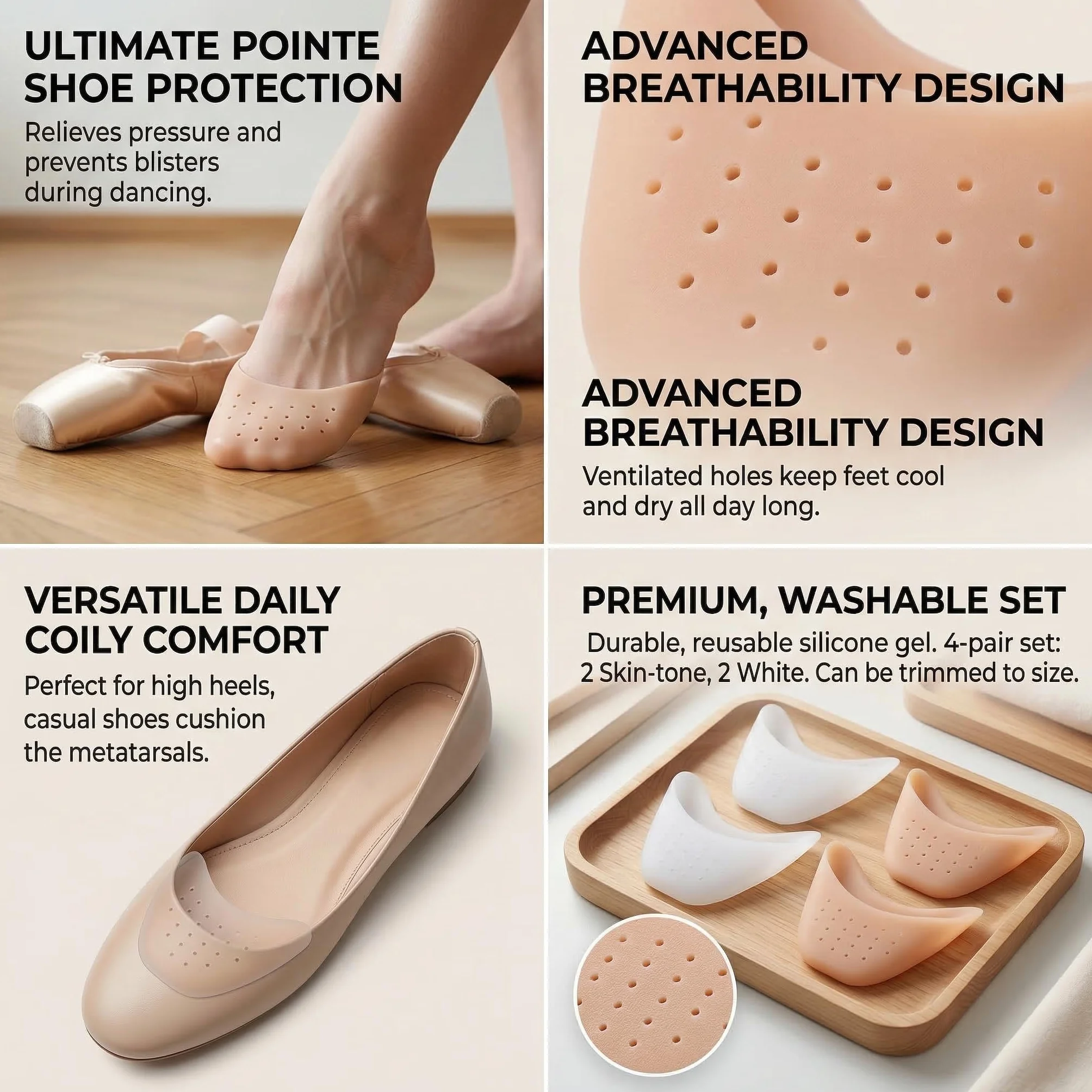 Proteggi Dita Piedi in Silicone Gel 4 Paia Traspiranti con Fori Copridita per Scarpe