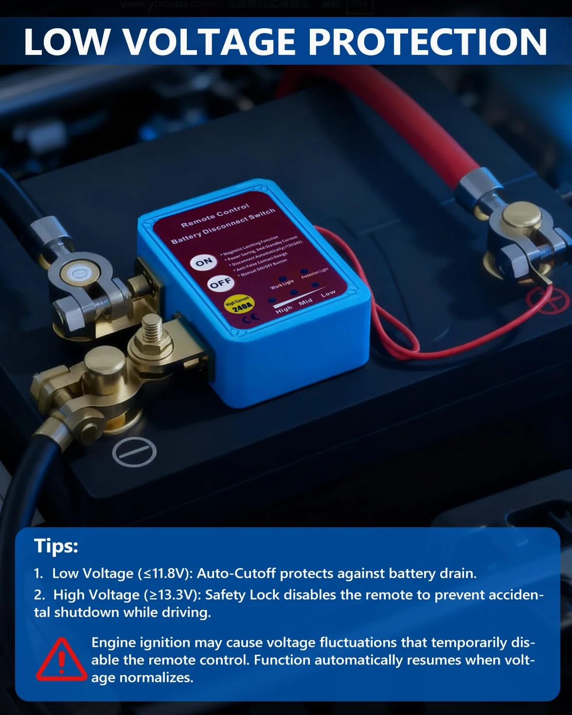 SUPAREE 240A Stacca Batteria per Auto Remoto Interruttore Stacca Batteria 12V Staccabatteria Automatico con 2 Telecomandi Antifurto per Auto SUV RV Fuoristrada Furgone Camion