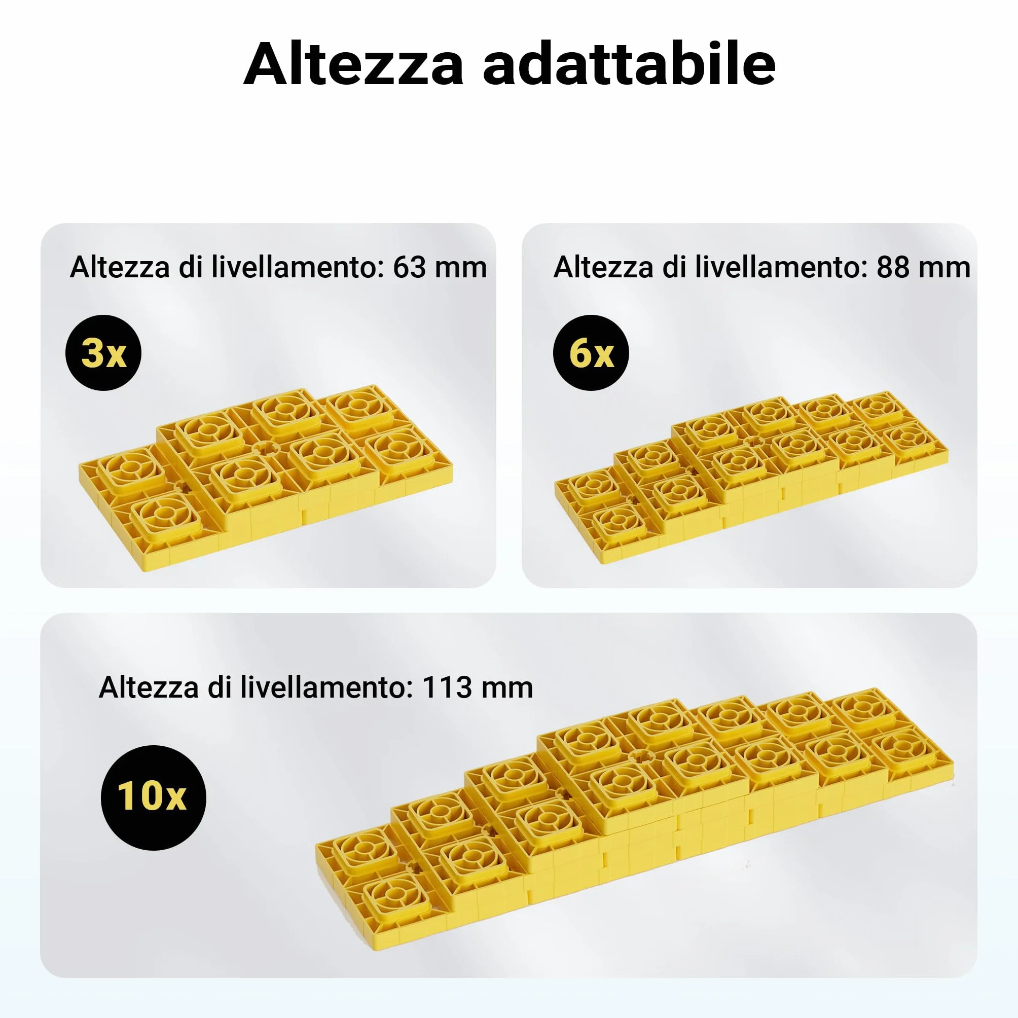 Wiltec Piastre di appoggio, Set 10 pedane di livellamento, Portata 13,5 t, impilabili, Altezza 11,4 cm, per Camper