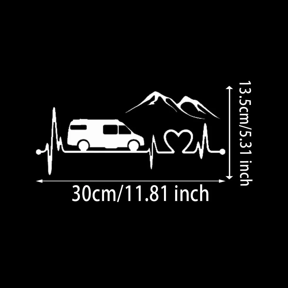 2 pezzi 30 x 13,5 cm, adesivi per camper con motivo a cuore per paraurti e finestre, impermeabili, in vinile | #DZ225 (nero)