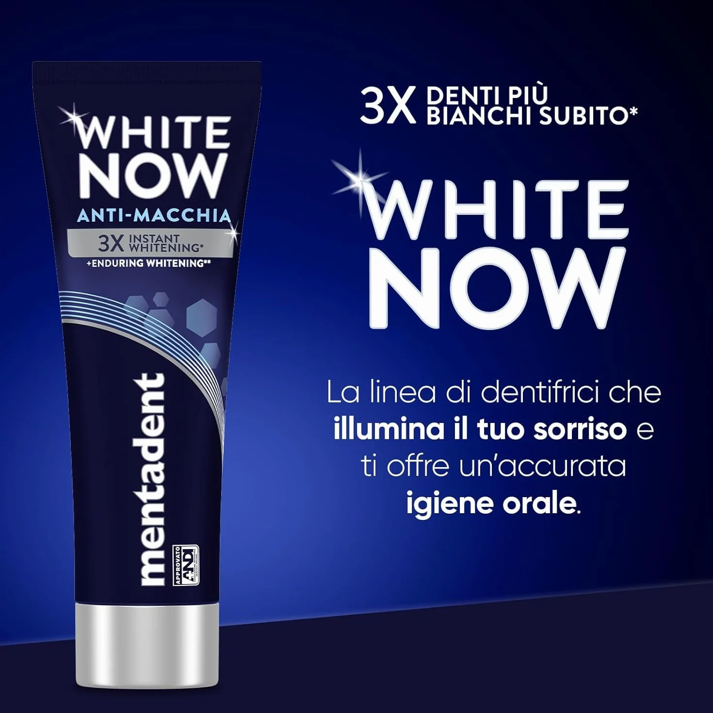 Mentadent Dentifricio White Now Anti-macchia Sbiancante con White-Correct e White-Infinity Technology, 2x75ml