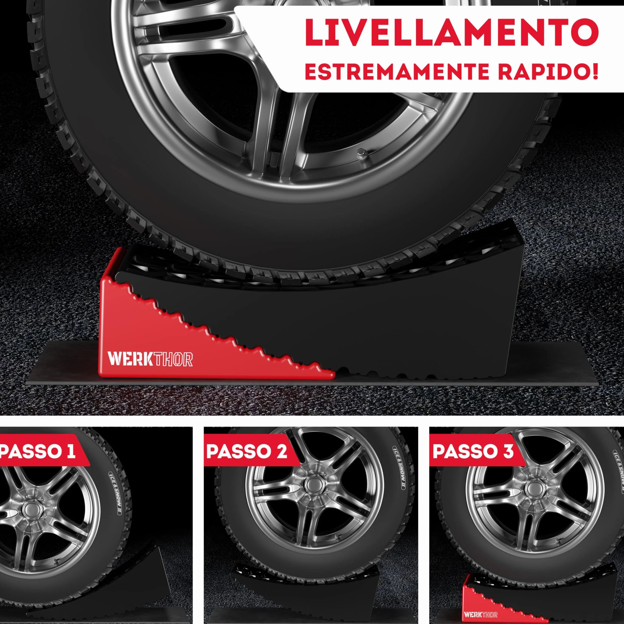 WERKTHOR Cunei per Camper Rosso Set di 2, Collaudati per Caravan e Rimorchi fino a 13,5t, con Borsa di Trasporto