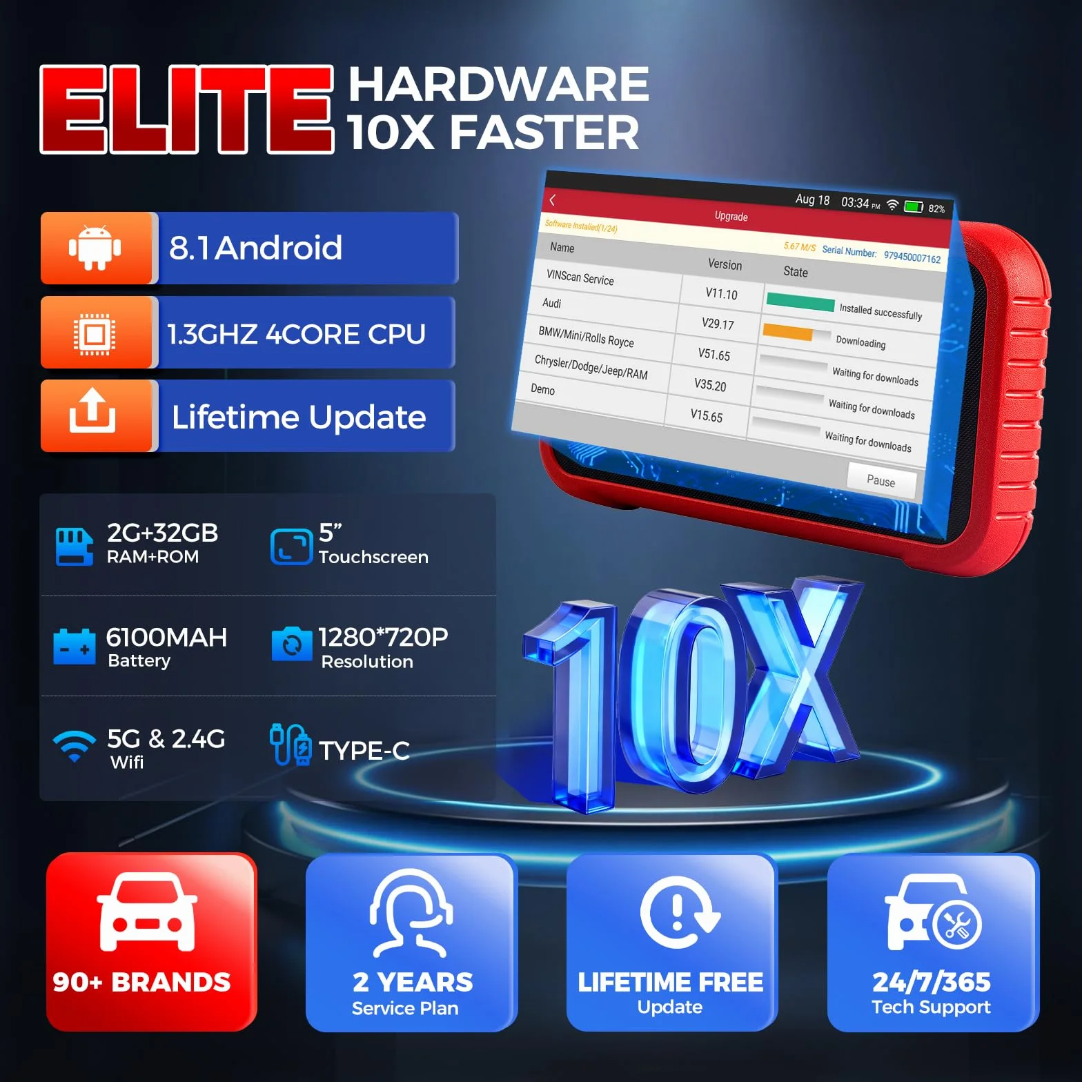 LAUNCH CRP123E V3.0 OBD2 Diagnosi Auto Professionale con 4 Sistemi ABS SRS Motore Trasmissione, 7 Reset CANFD DOIP Aggiornamenti WiFi