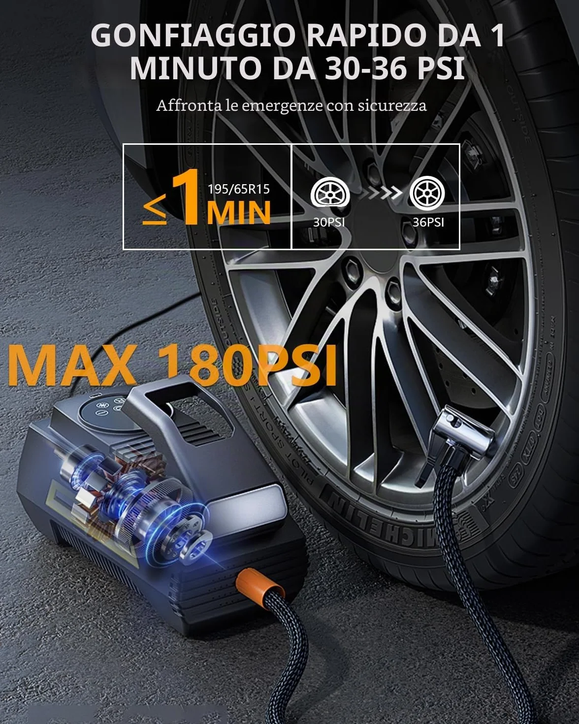 Motomoyo Compressore Aria 12V Portatile 35L/Min Auto Moto Bici