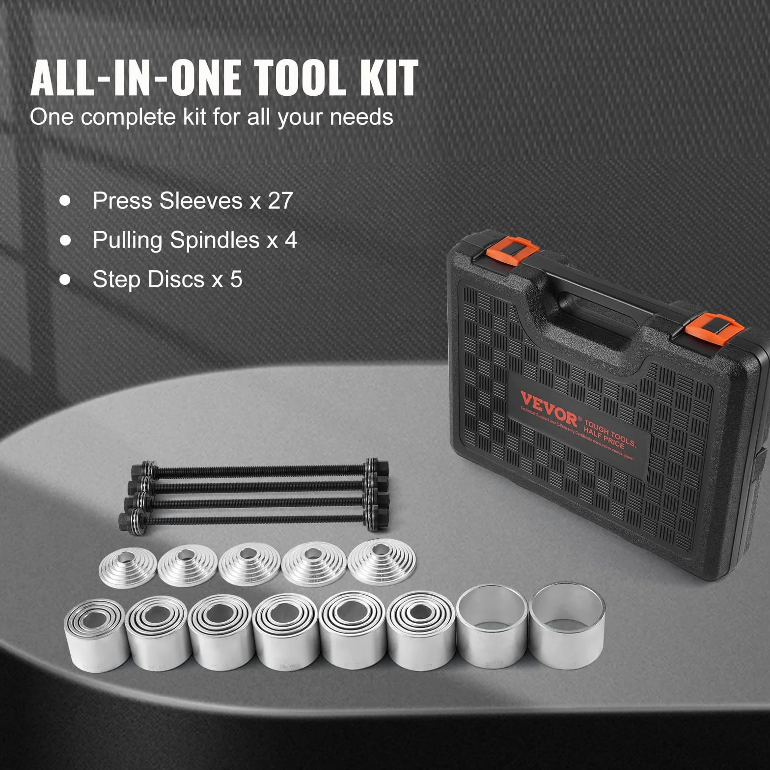 VEVOR Kit Manicotto di Trazione e Pressione 36 Pezzi, Set Rimozione Cuscinetti Boccola Acciaio con Custodia Trasporto