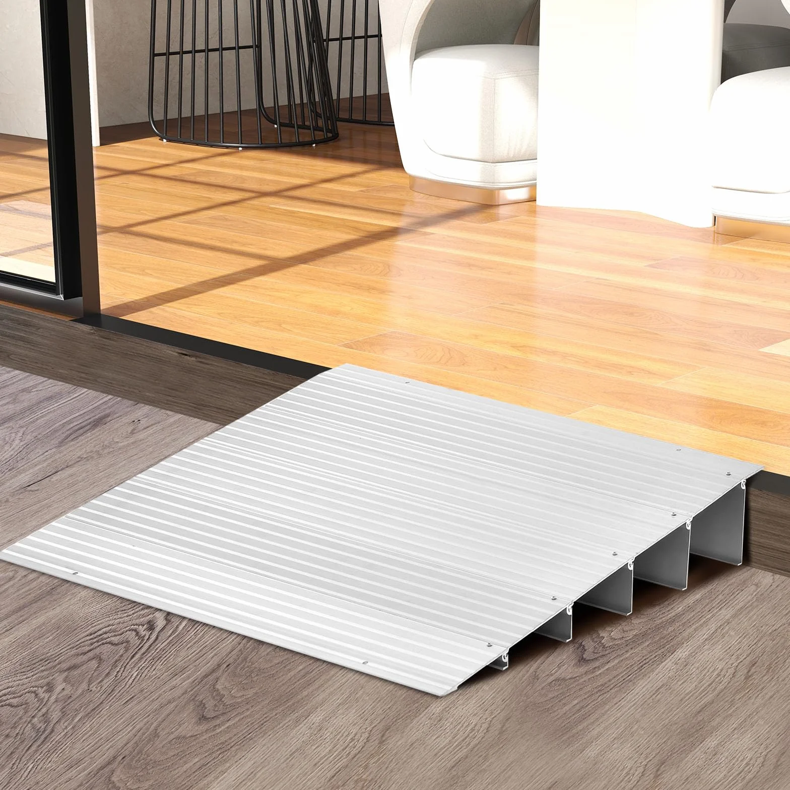 COSTWAY Rampa per Soglia Porta, Rampa d'Accesso in Alluminio con Altezza Regolabile, Superficie Antiscivolo, Portata 317 KG (13 cm)
