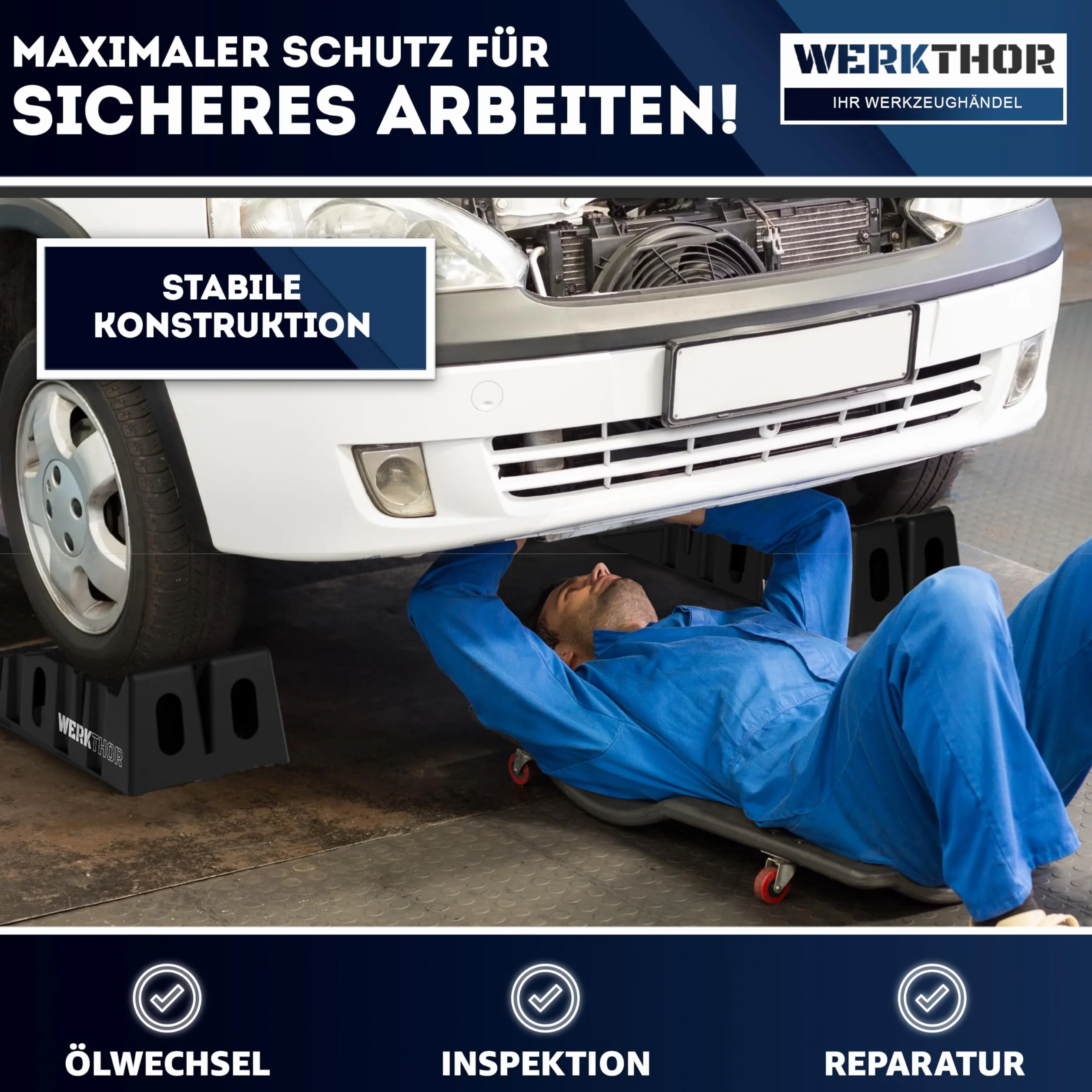 WERKTHOR Rampa di carico per auto extra piatta set da 2 pezzi fino a 2.500 kg