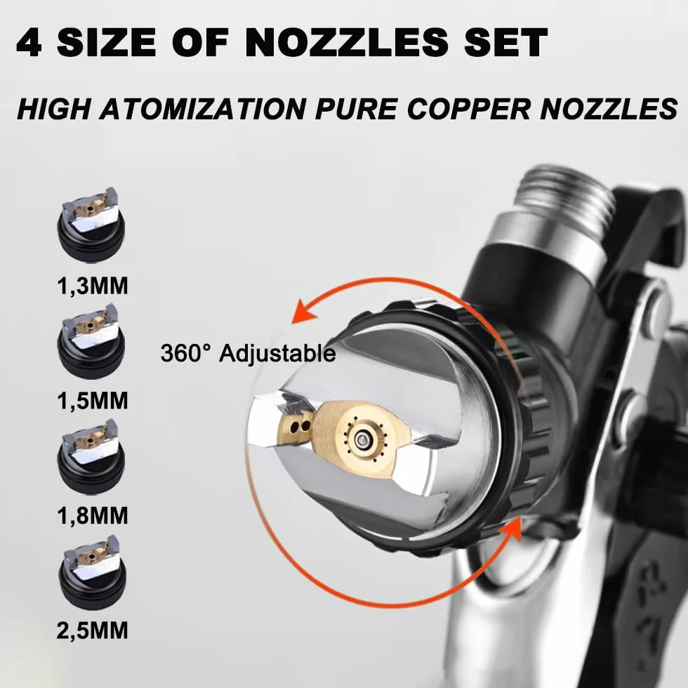 HVLP pistola a spruzzo per verniciare 4 ugelli 1,3mm 1,5mm 1,8mm 2,5mm Nero