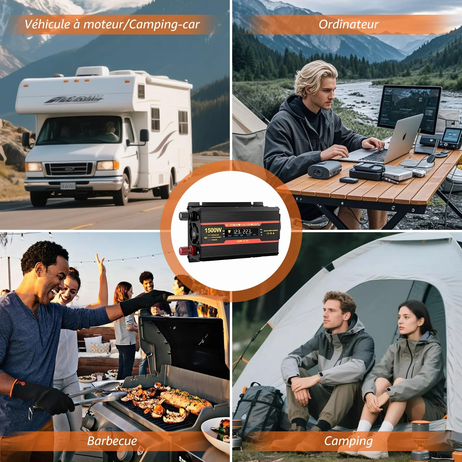Inverter 1500 W 12 V 220 V Sinus puro Convertitore Auto Camper Camion 2 x USB