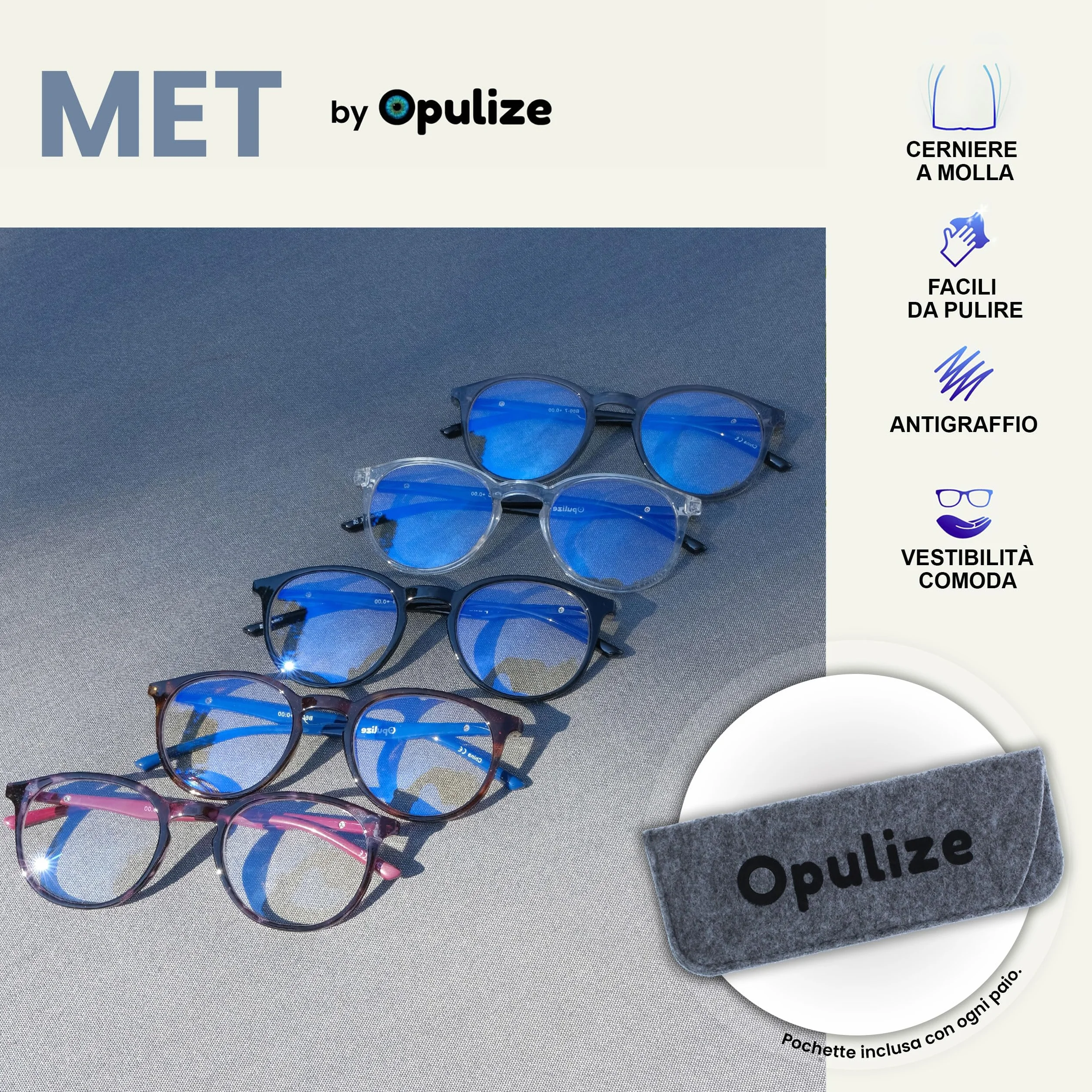 OPULIZE Okulary Blokujące Światło Niebieskie Komputer Gry Czarny Mężczyzna Kobieta Zawiasy Sprężynowe B60-1 +0,00