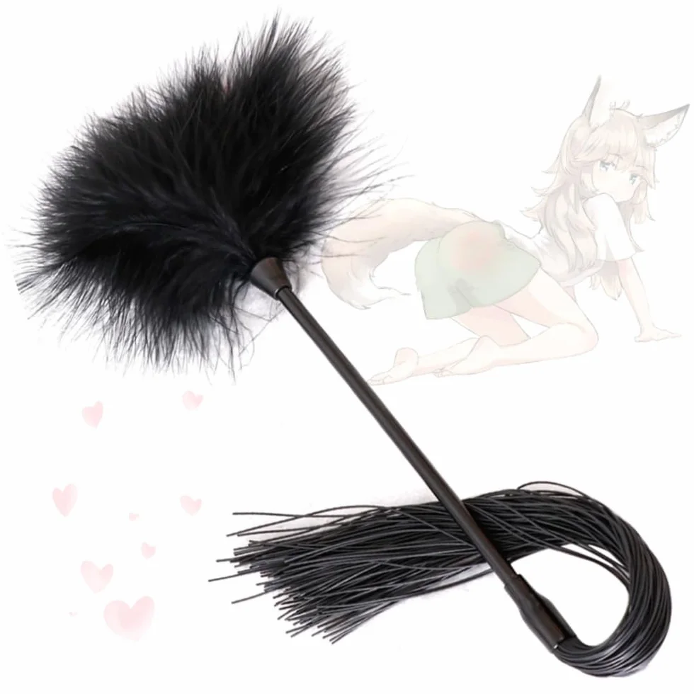 HUNTVE Frusta di Piume 2 in 1 Accessorio Elegante per Costume da Gioco di Ruolo Nero