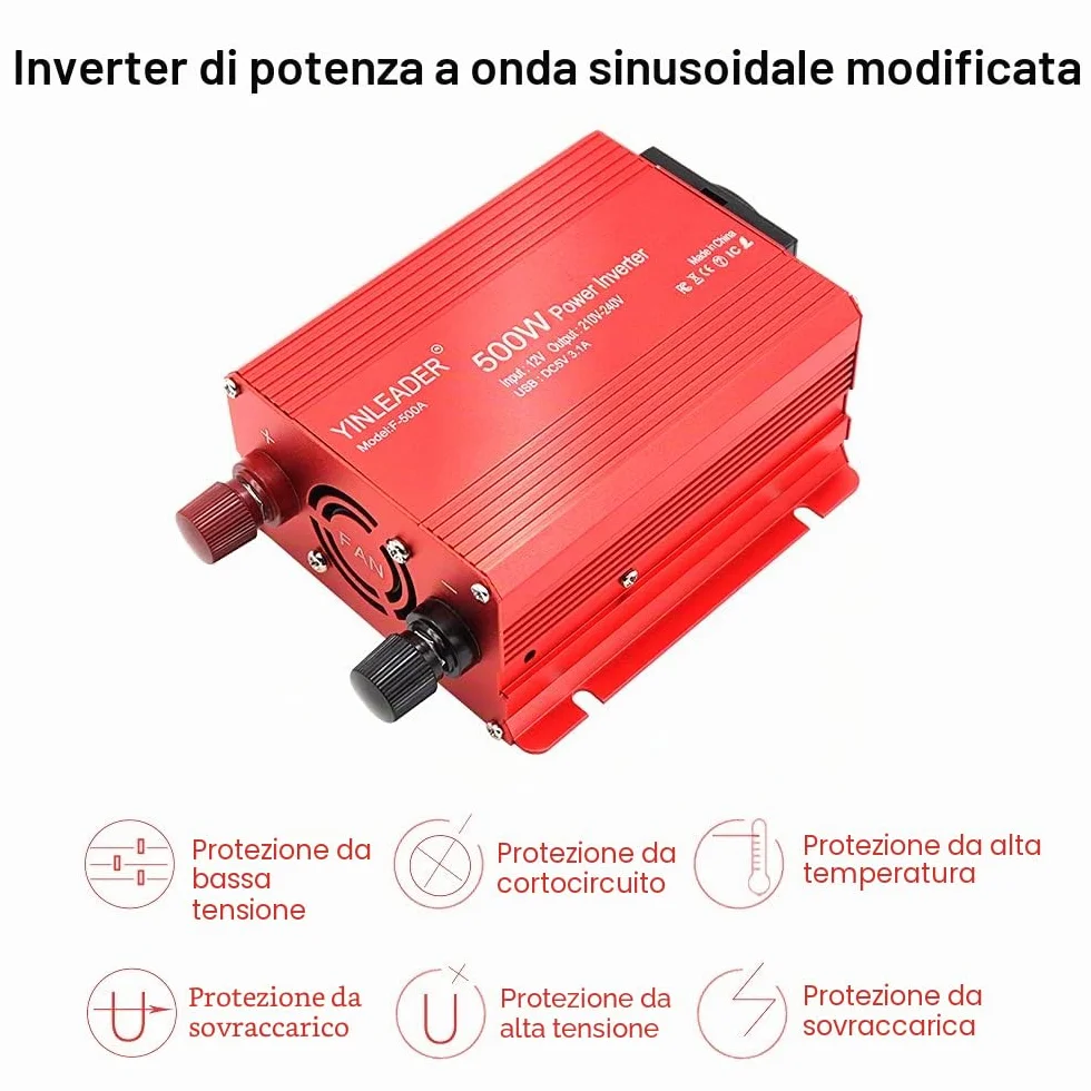 Yinleader Inverter 500W 12V 230V DC AC Power Inverter with 2 USB Ports 2.4A for Car Camper