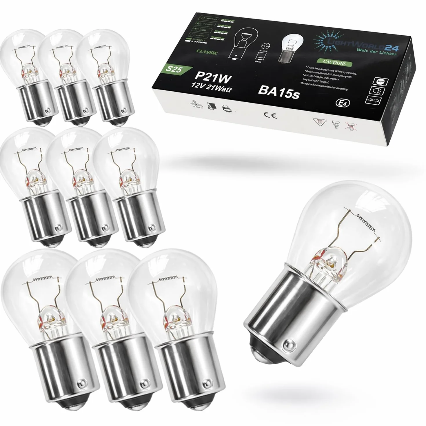 LIGHTWORLD24 Set 10 lampadine P21W 12V 21W BA15s per luci auto