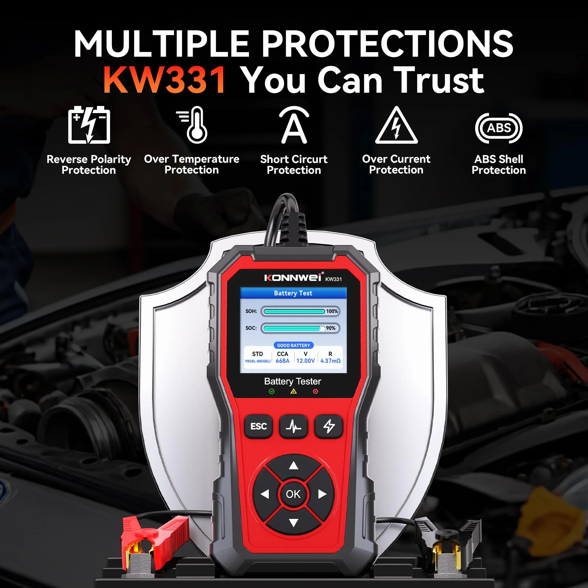 KONNWEI KW331 Tester per Batterie Auto 100-2000 CCA con Stampa Cloud 6V 12V 24V AGM Litio Gel Analizzatore Digitale Alternatore Automobilistico Sistema di Avviamento e Carica