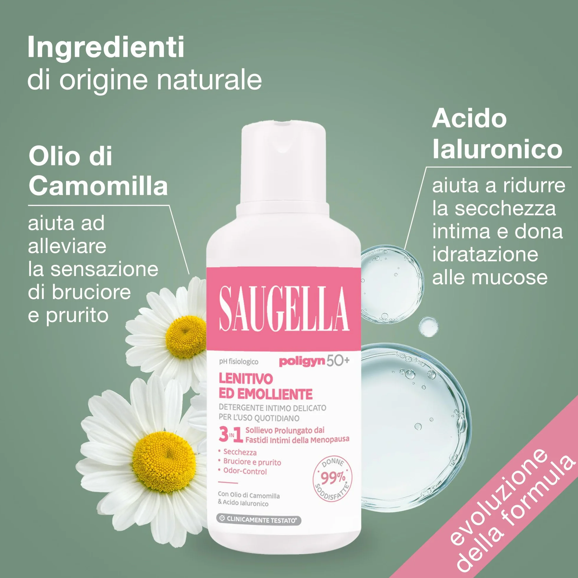 Saugella Poligyn Detergente Intimo Emolliente Antiprurito pH Neutro Camomilla Acido Lattico 750 ml