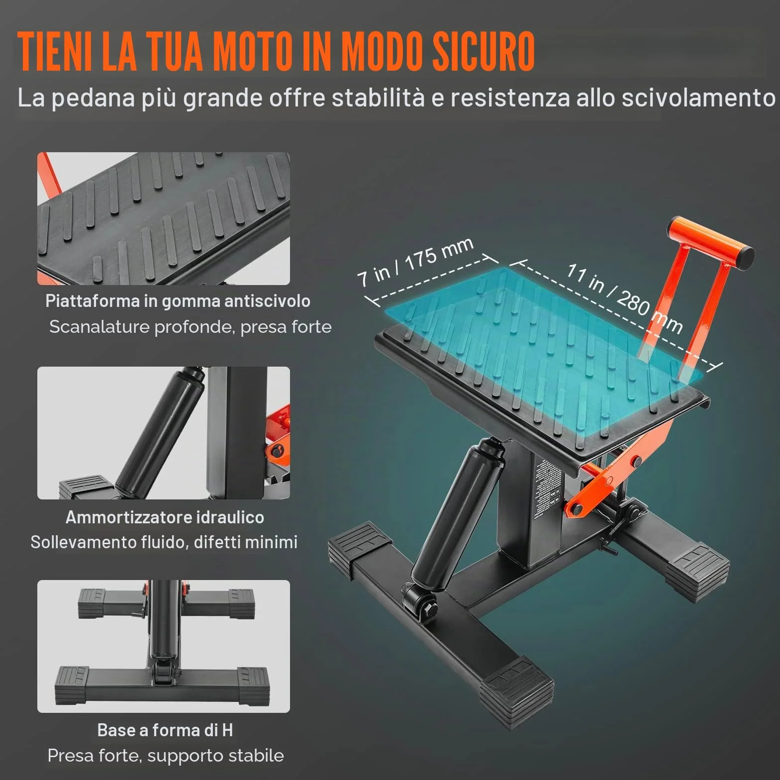 VEVOR Ponte Sollevatore Idraulico per Moto Bici Capacità 200kg Altezza Regolabile 255-460mm