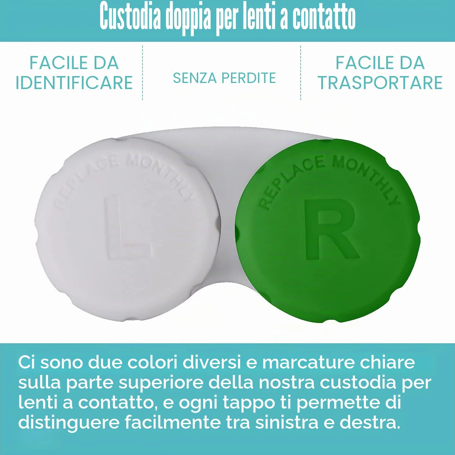 Lasiyanor 12 custodie colorate per lenti a contatto, kit immersione a prova di perdite con tappo a vite