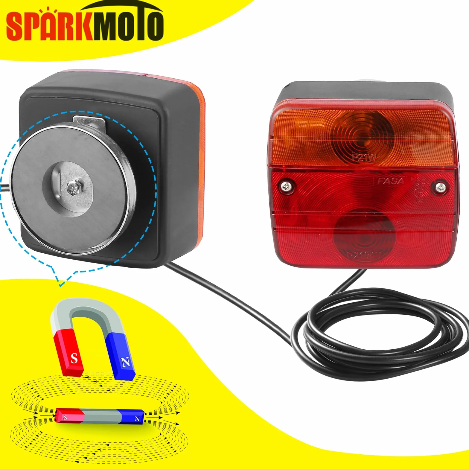 Fanali Posteriori Rimorchio Magnetico Kit Luci Rimorchio 7 Poli Con Cavo 2.5/7.5M Connettore 7 Poli
