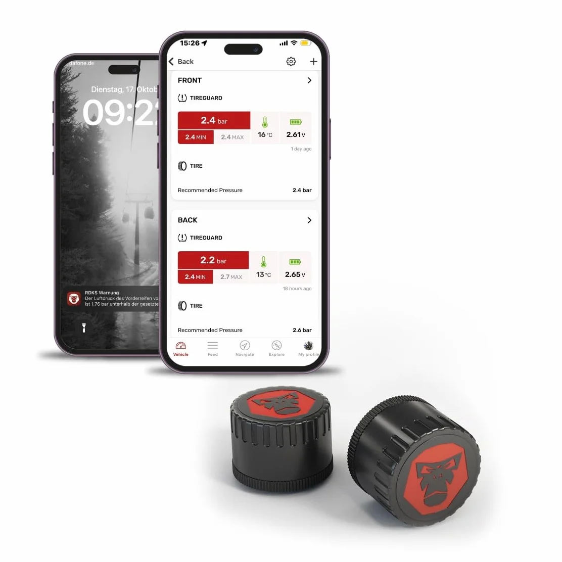 Sensori RDKS – Sistema di Controllo preciso della Temperatura degli Pneumatici e della Pressione degli Pneumatici, 2 x TPMS sensore di Pressione Pneumatici da 3,5", valvola Bluetooth 5.0,