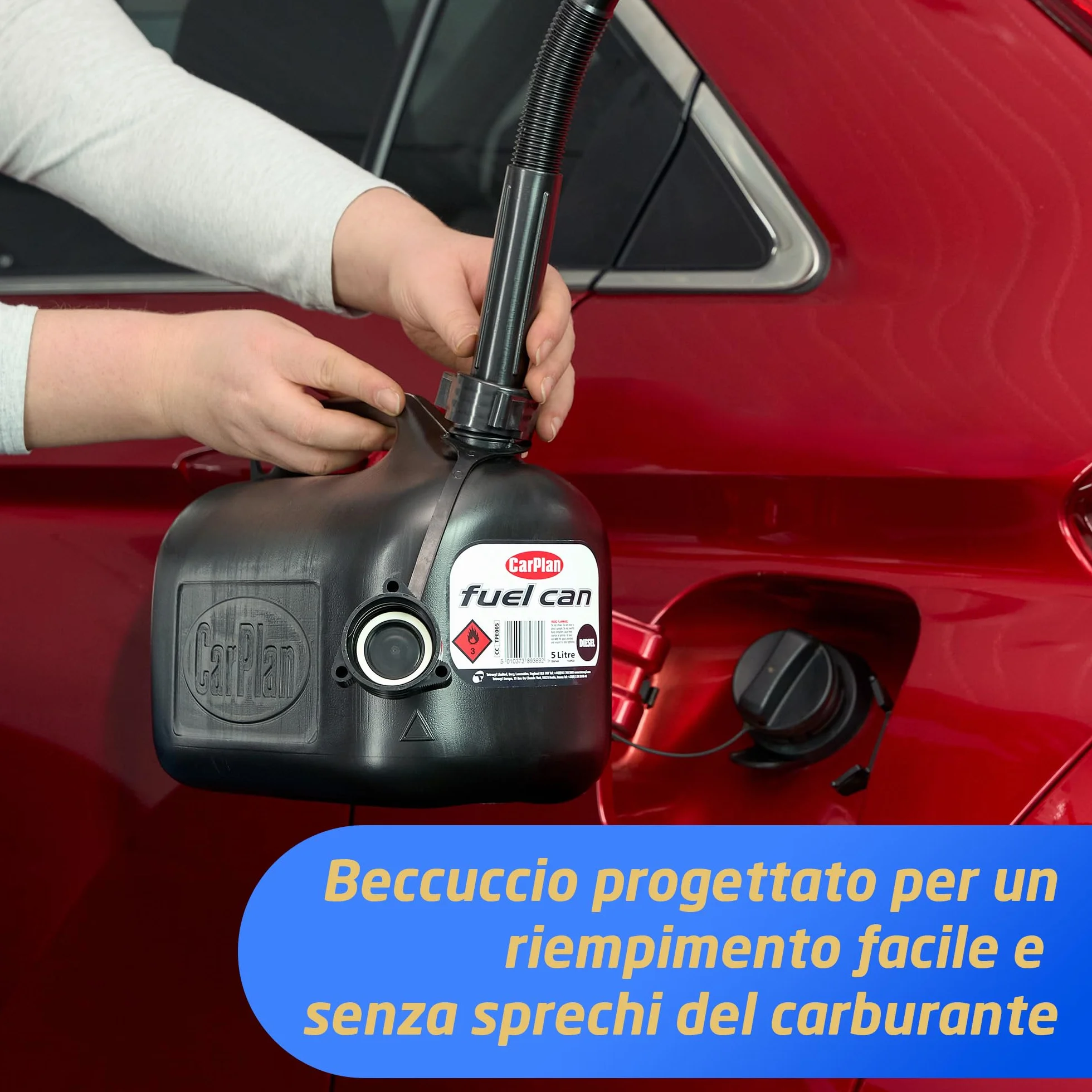 CarPlan Tanica Gasolio 5 Litri Nera Omologata per Diesel Beccuccio Flessibile Antigoccia