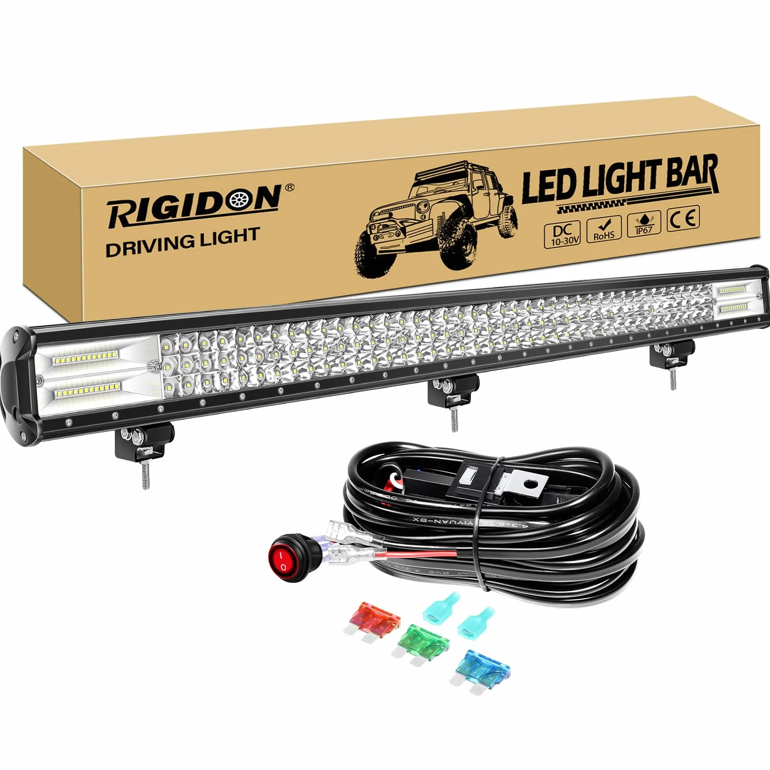 RIGIDON 45 Pollici 115cm 612W Barra Led Fuoristrada, Tripla Fila Barra Luce Led Con 12V Cablaggio, Luci di Lavoro Esterno Per Auto Trattore Camion SUV UTE ATV Barca 4x4 Veicoli Offroad, 6000K Bianca
