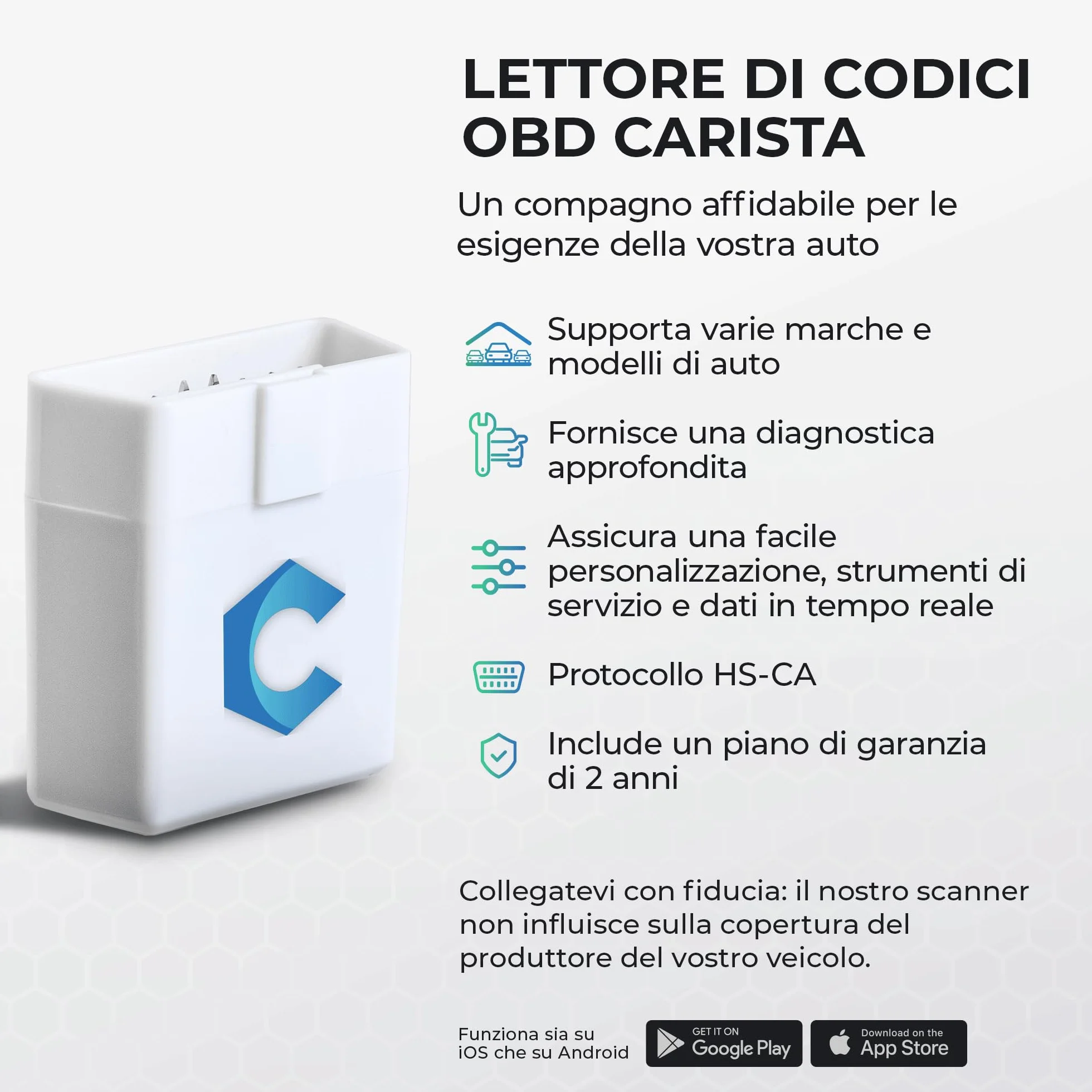 Carista OBD Bluetooth Lettore Diagnosi Codifiche Strumenti Manutenzione Dati Tempo Reale