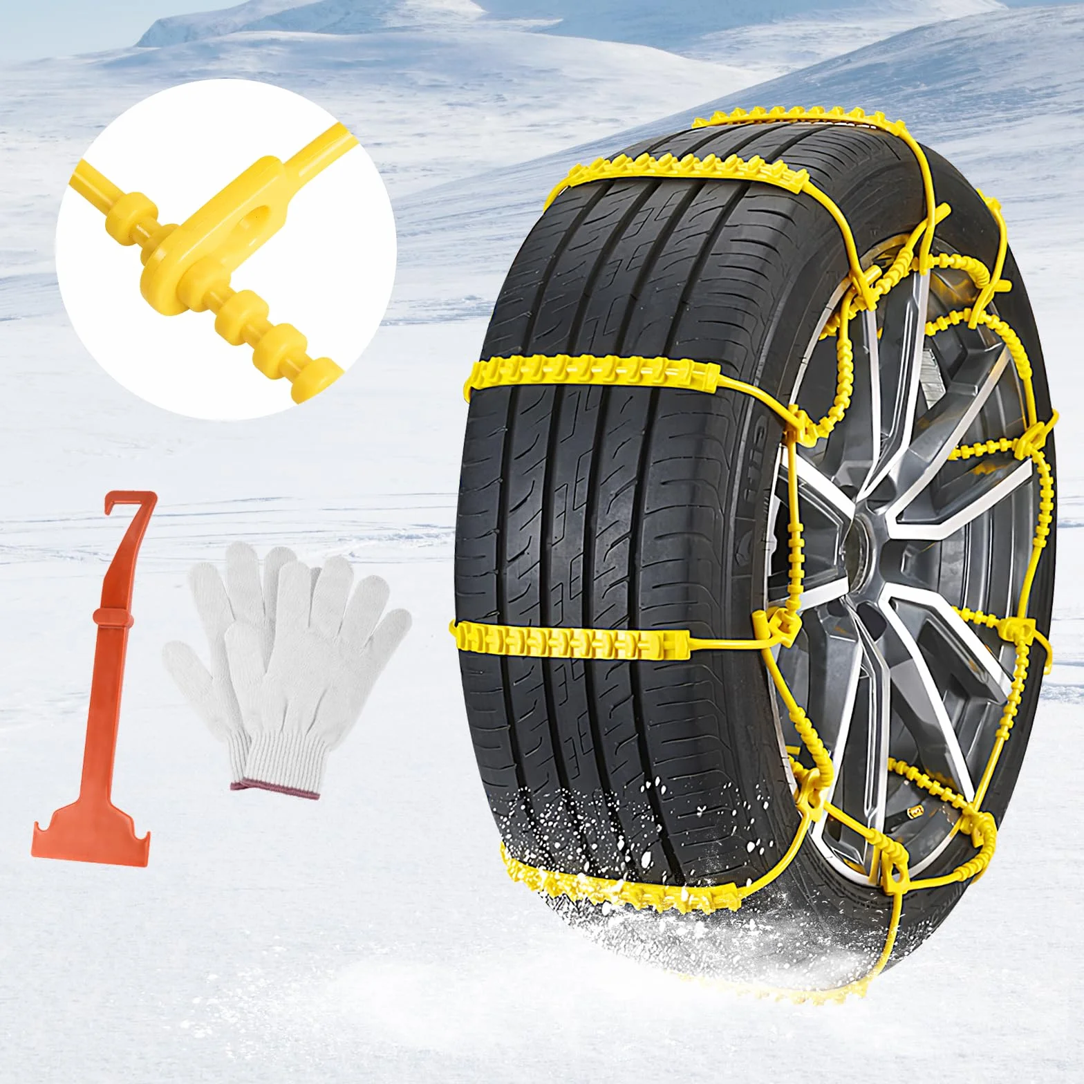 Ninonly Catene da neve universali SUV per varie condizioni stradali accidentate come neve, fango, arrampicata e ghiaccio, catene da neve per pneumatici auto, larghezza 165-275 mm, confezione da 10