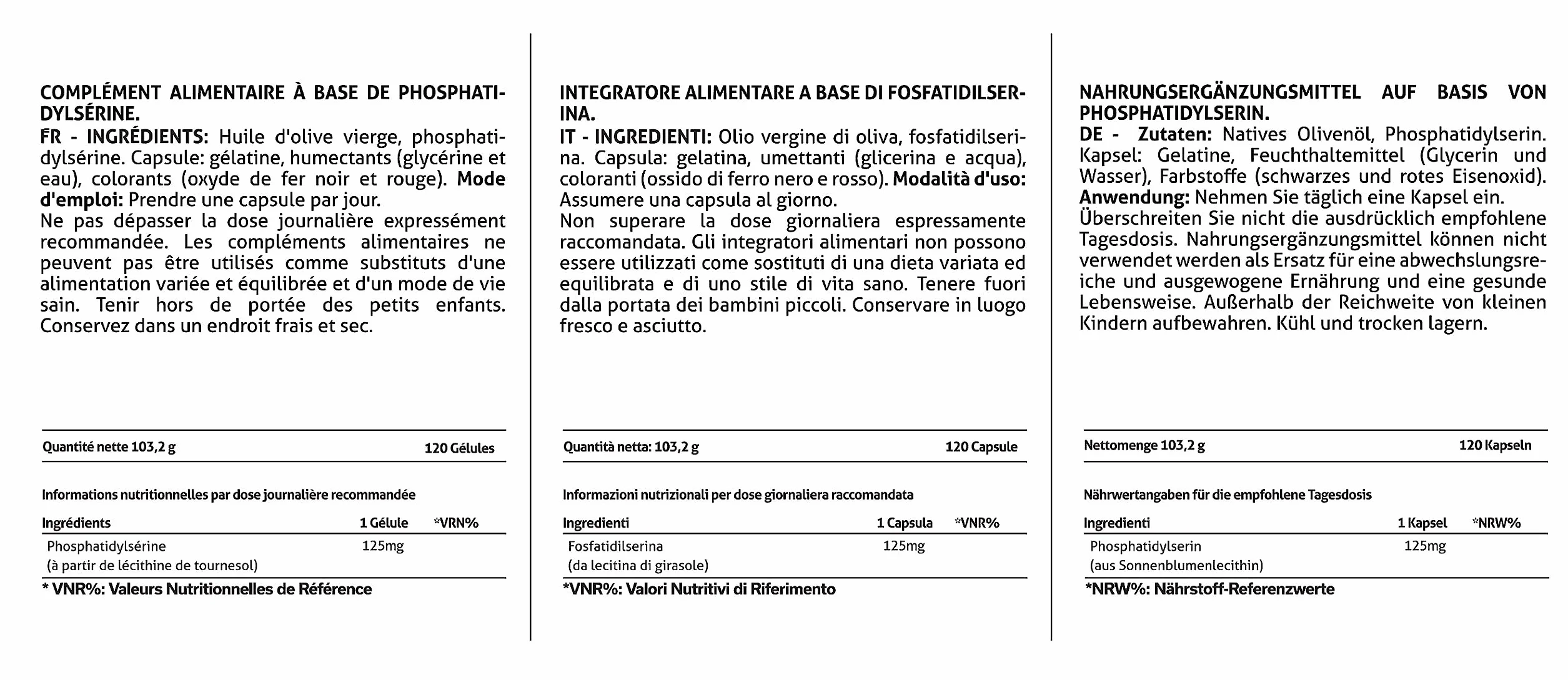NEURO 125 Fosfatidilserina 125 mg 120 capsule softgel con olio d'Oliva Vergine Alta concentrazione No OGM