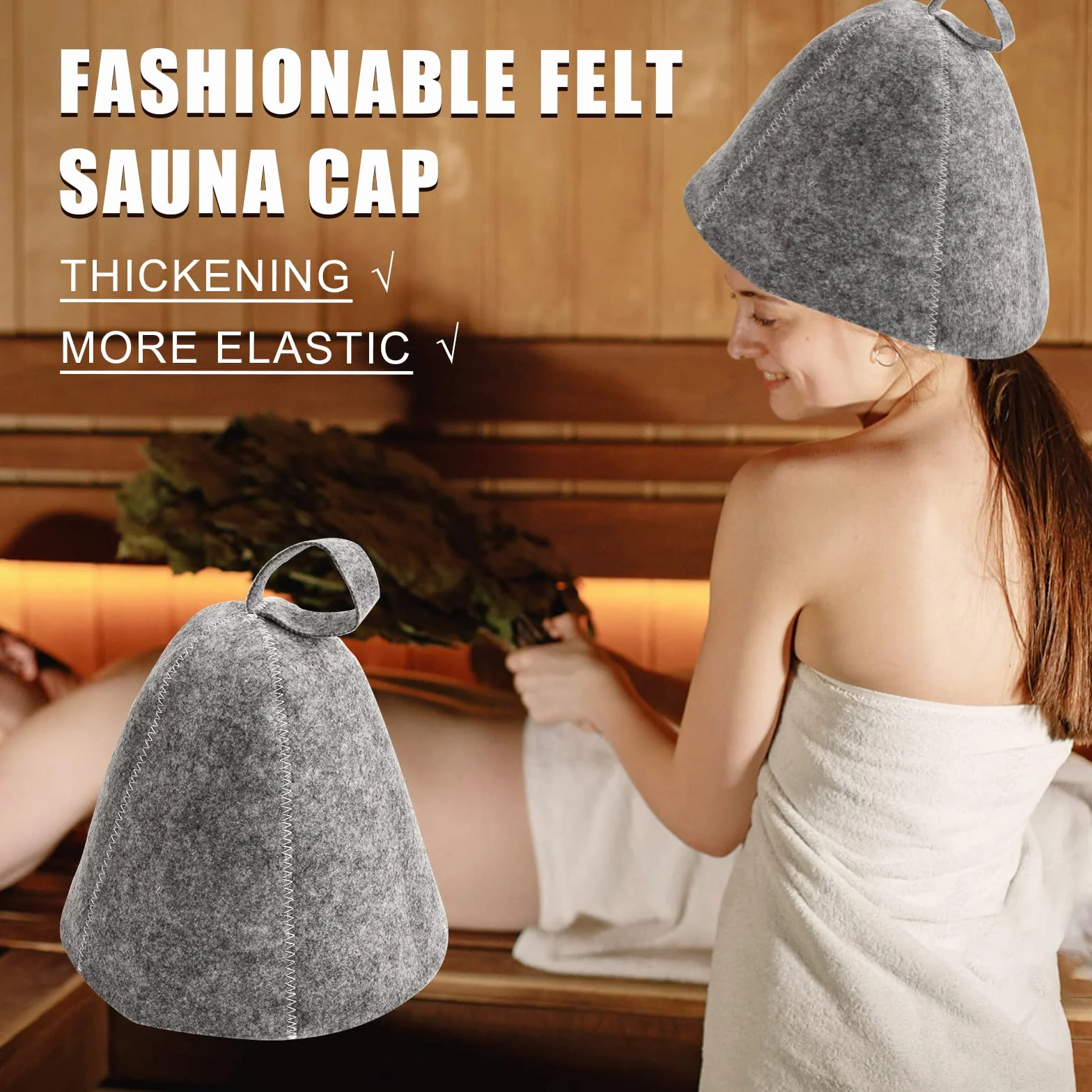 Cappello Sauna in Feltro 2 PCS Anti-Calore per Uomo e Donna Grigio