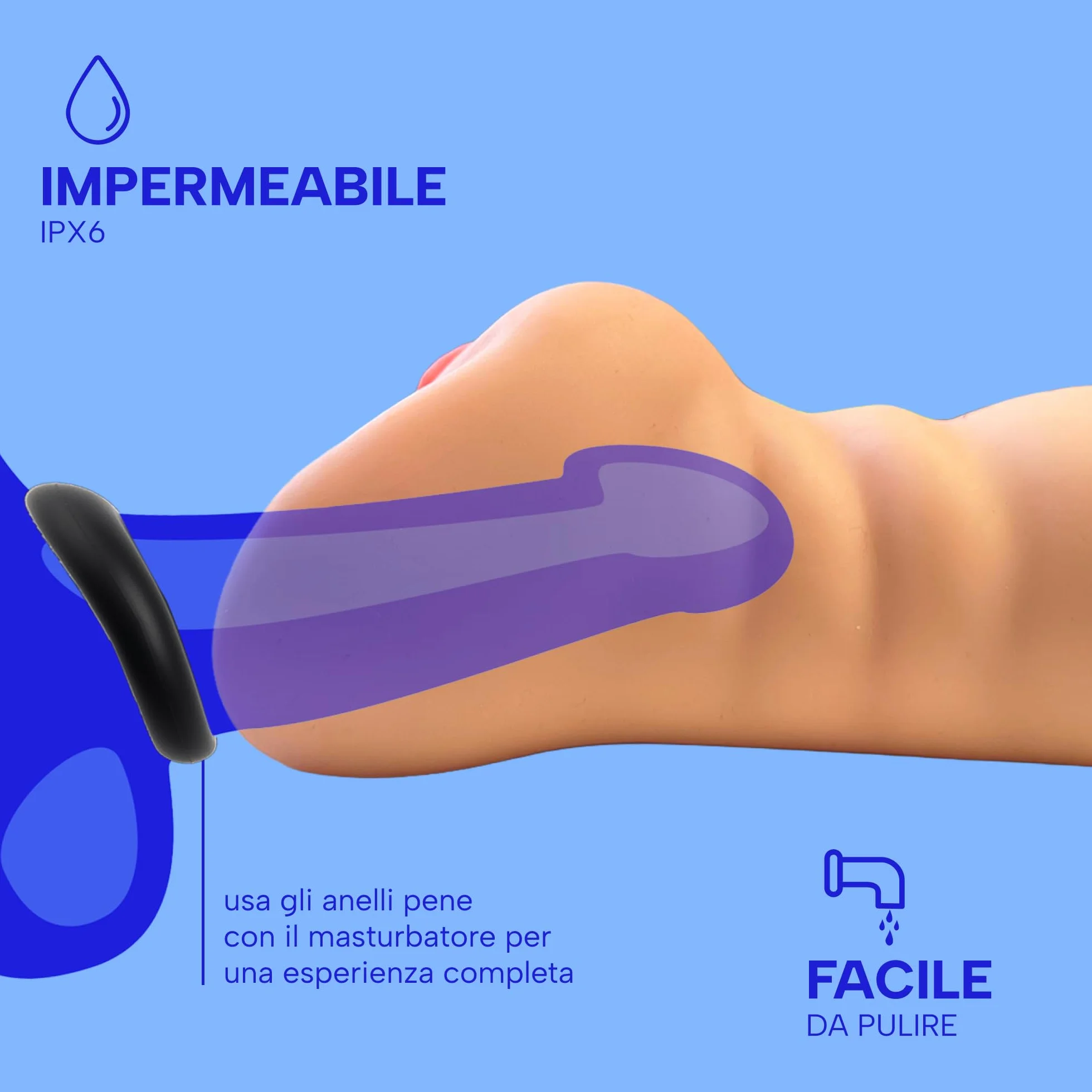 MySecretCase Masturbatore Uomo Doppio Ingresso Vagina Finta Ano 10 Vibrazioni 3 Anelli Pene Silicone USB IPX6