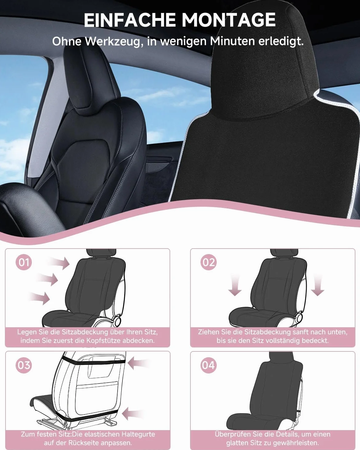 Coprisedile auto impermeabile neoprene Tesla Model Y/3 sedili anteriori antiscivolo nero