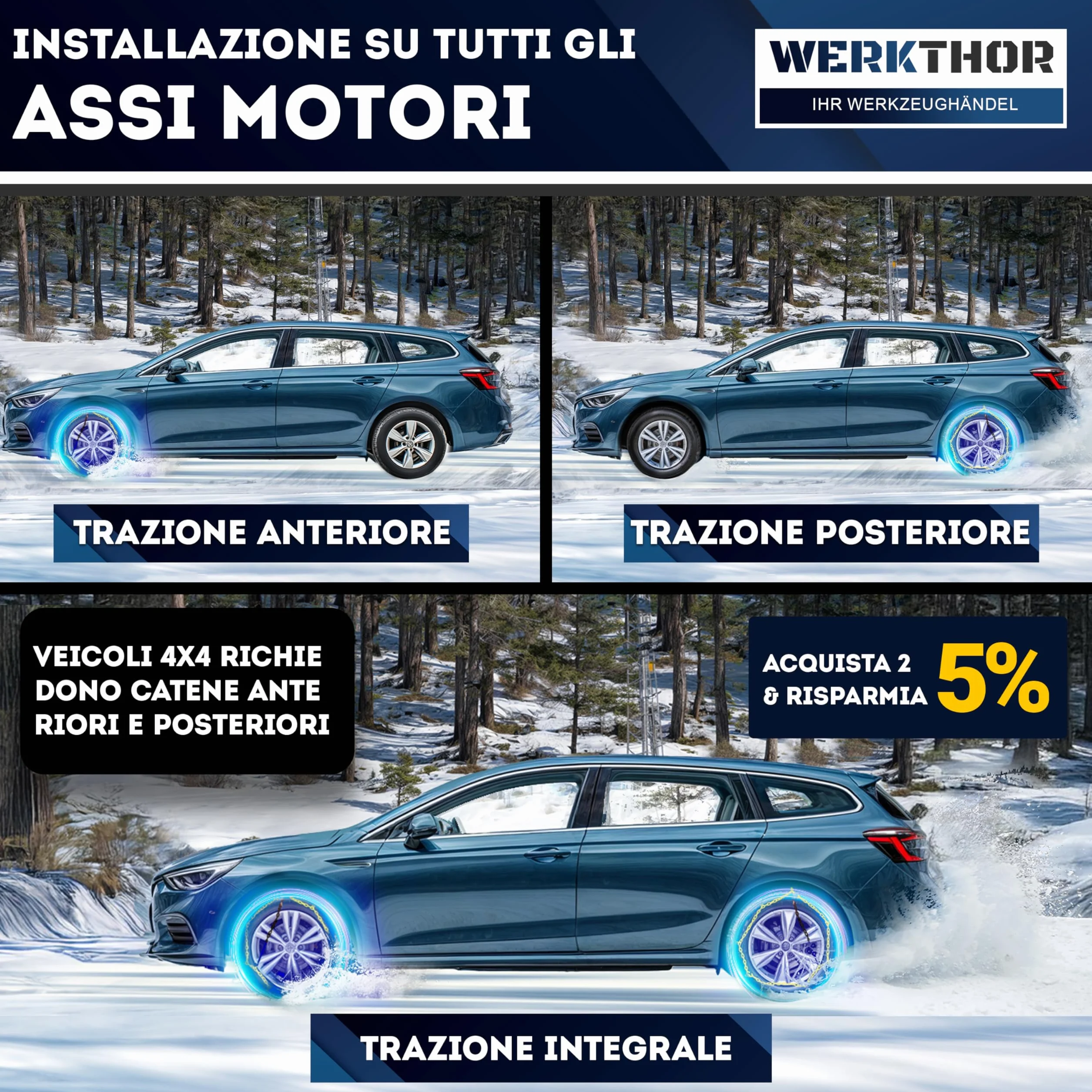 Catene da Neve Omologate per Auto WERKTHOR 2x Metallo