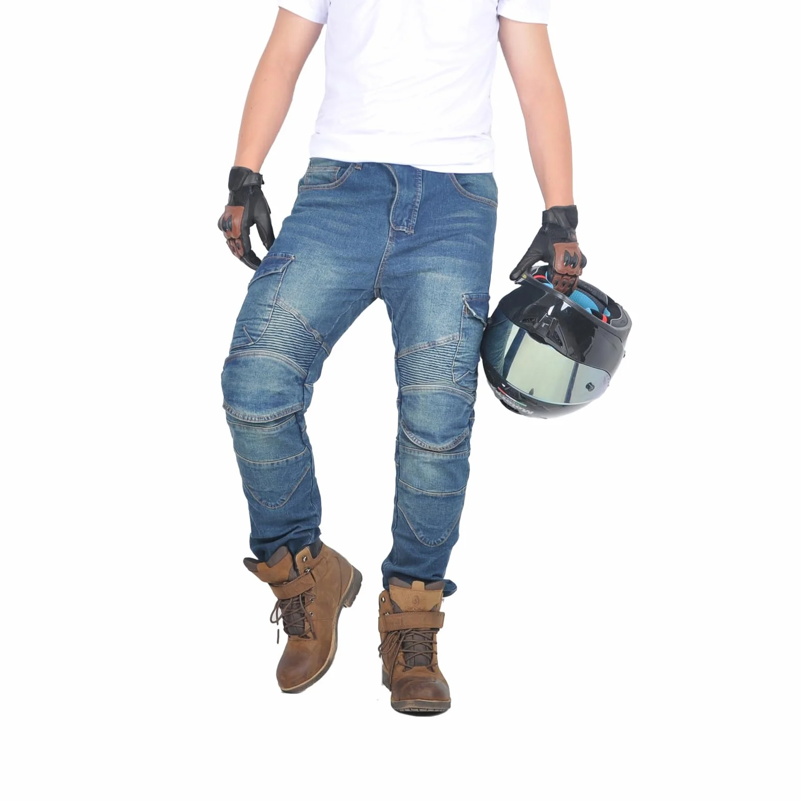 Pantaloni Moto Uomo con Protezioni Jeans Elastico Invernale Estivo