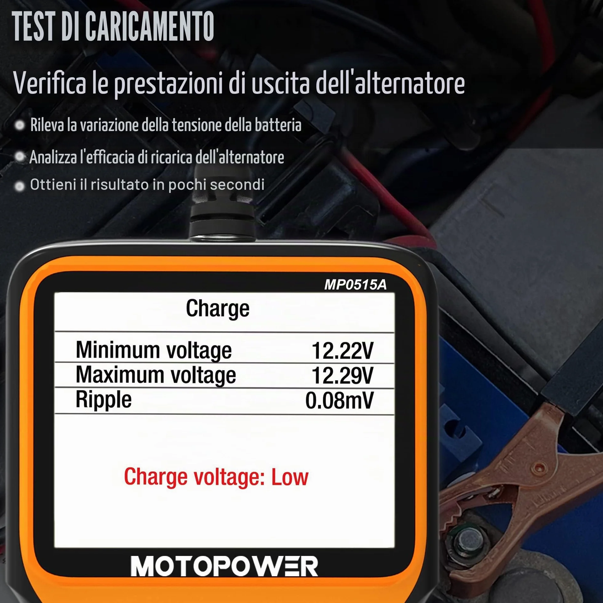 MOTOPOWER MP0515A 12V Tester di carica della batteria dell'auto e analizzatore dell'alternatore