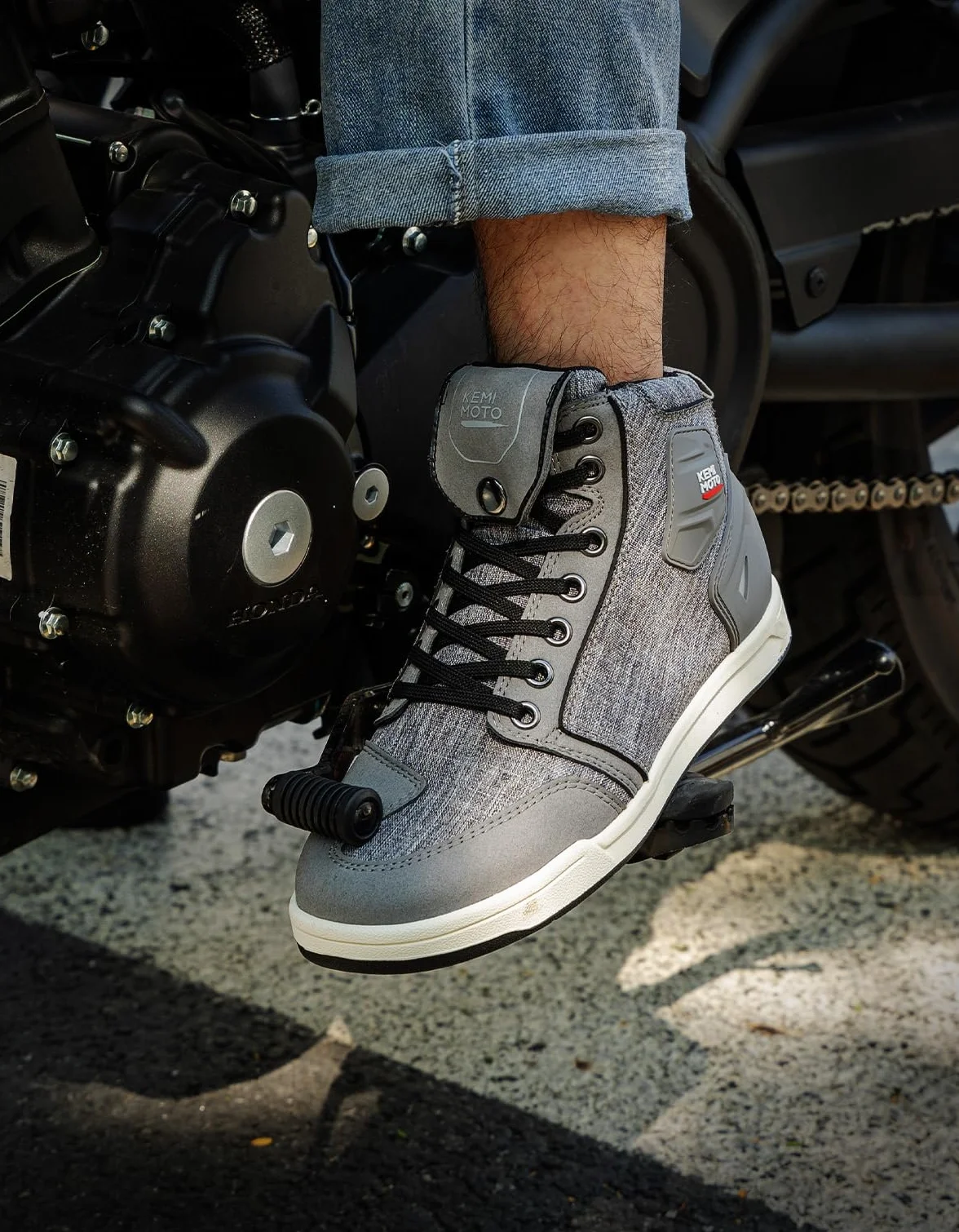 KEMIMOTO Scarpe Moto Uomo, Stivali Moto Uomo Casual con Il Cambio Marcia, Scarpe da Ginnastica da Motociclo Traspiranti con Zip Laterale