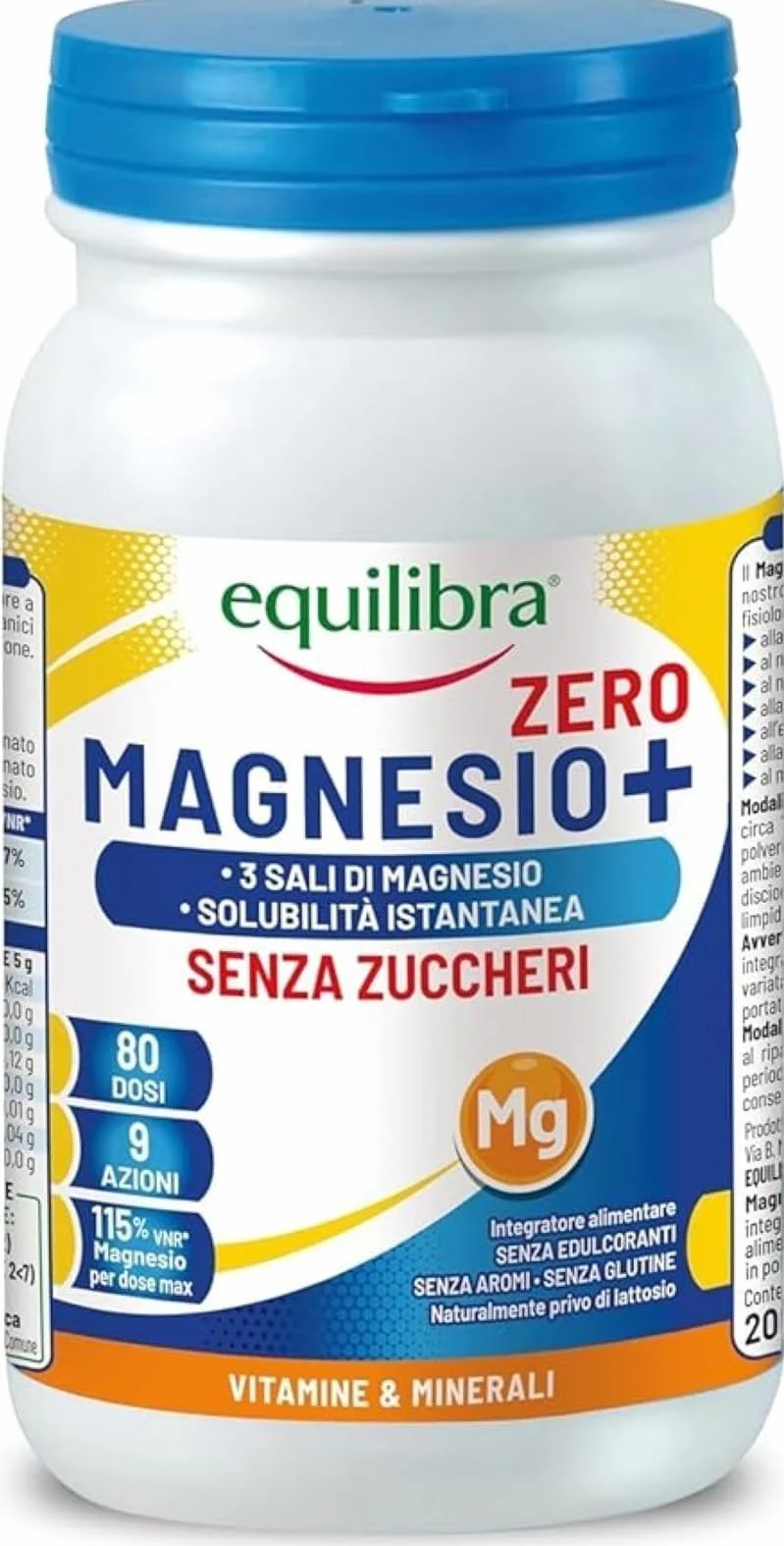Equilibra Magnesio+ Zero Integratore Magnesio 200 g Carbonato Bisglicinato Pidolato Solubilità Istantanea