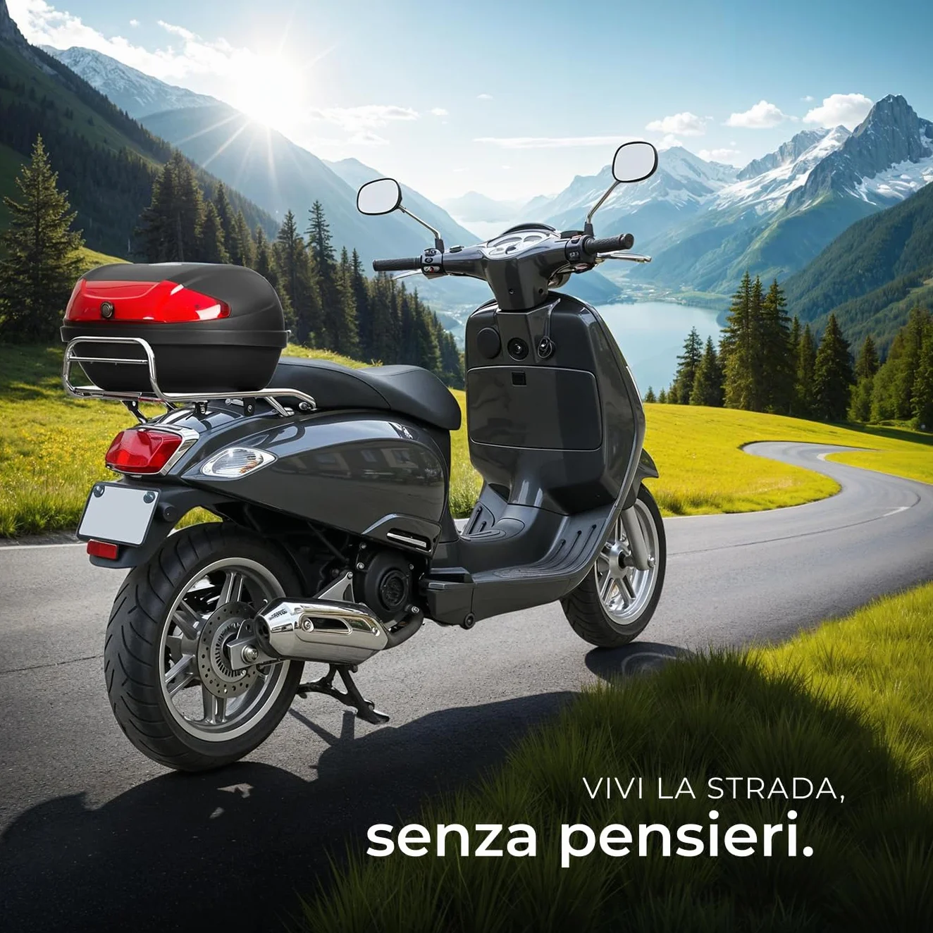 Tectake Bauletto Moto 48 Litri Top Case Universale Valigia Posteriore 2 Caschi Serratura