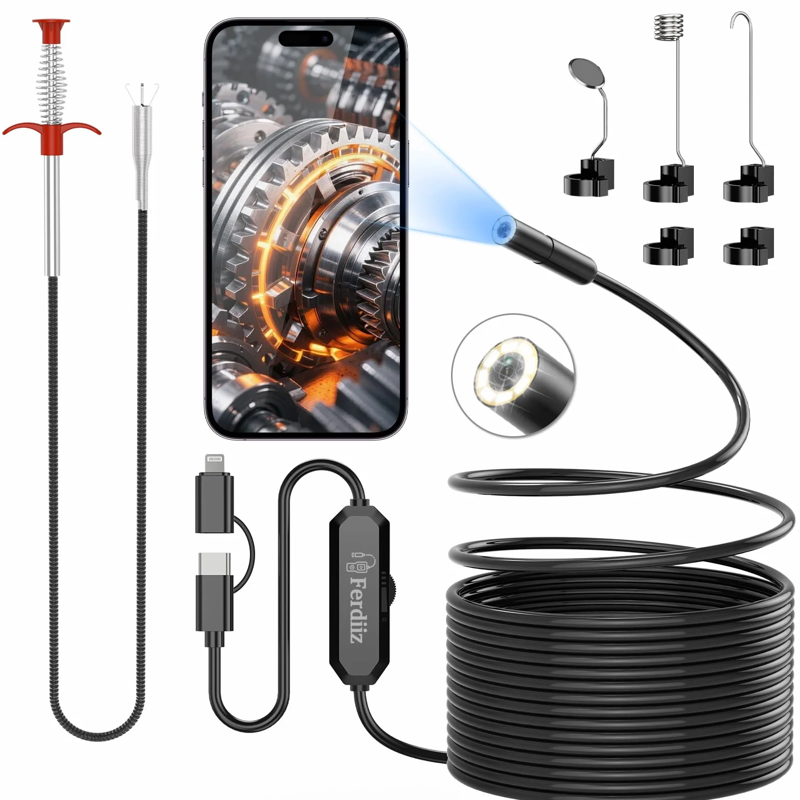 Endoscopio Per Smartphone Telecamera Endoscopica 1920P HD IP67 5M 8 LED