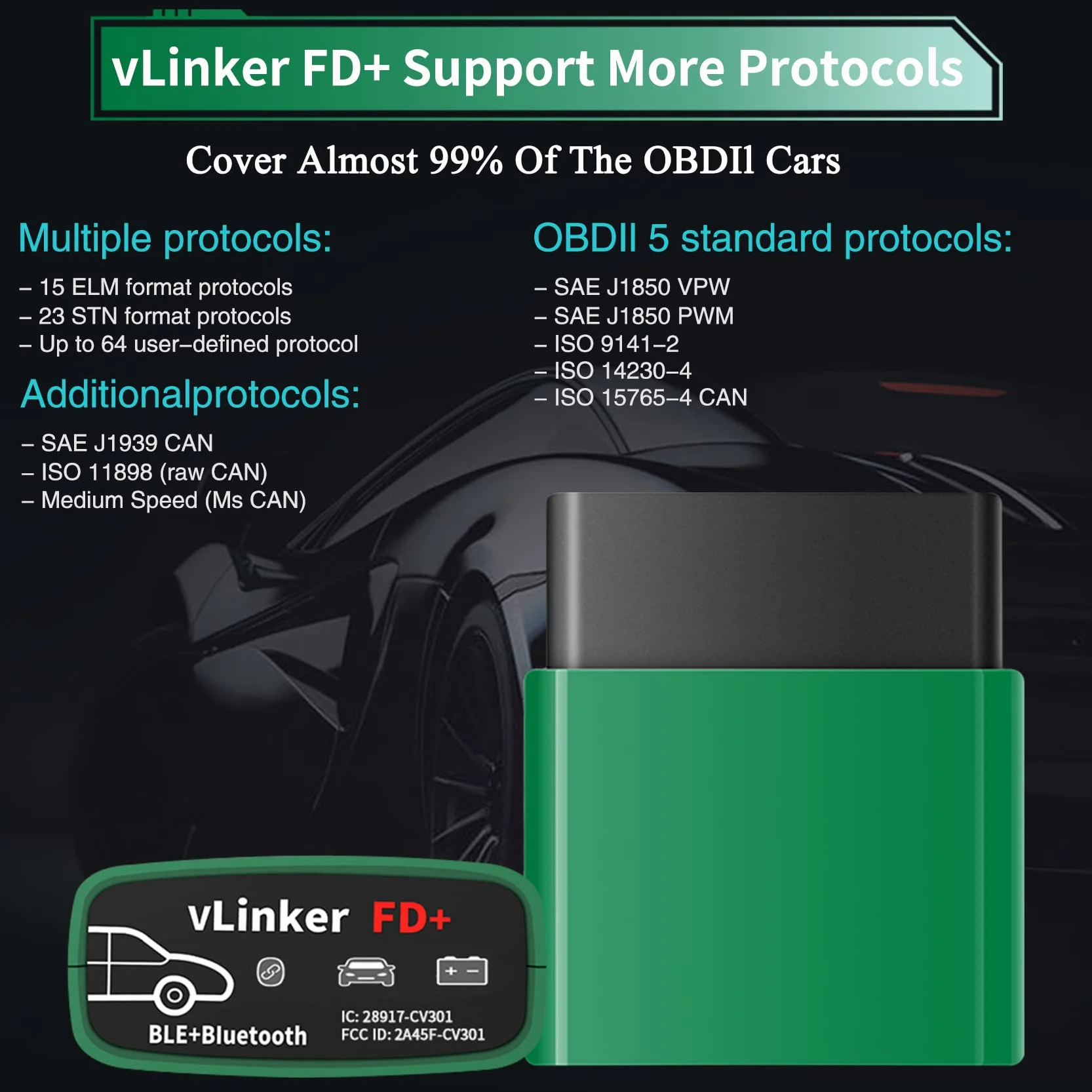 vLinker FD+ OBD2 Bluetooth Scanner Diagnostic Code Reader for iOS Android Windows FORScan