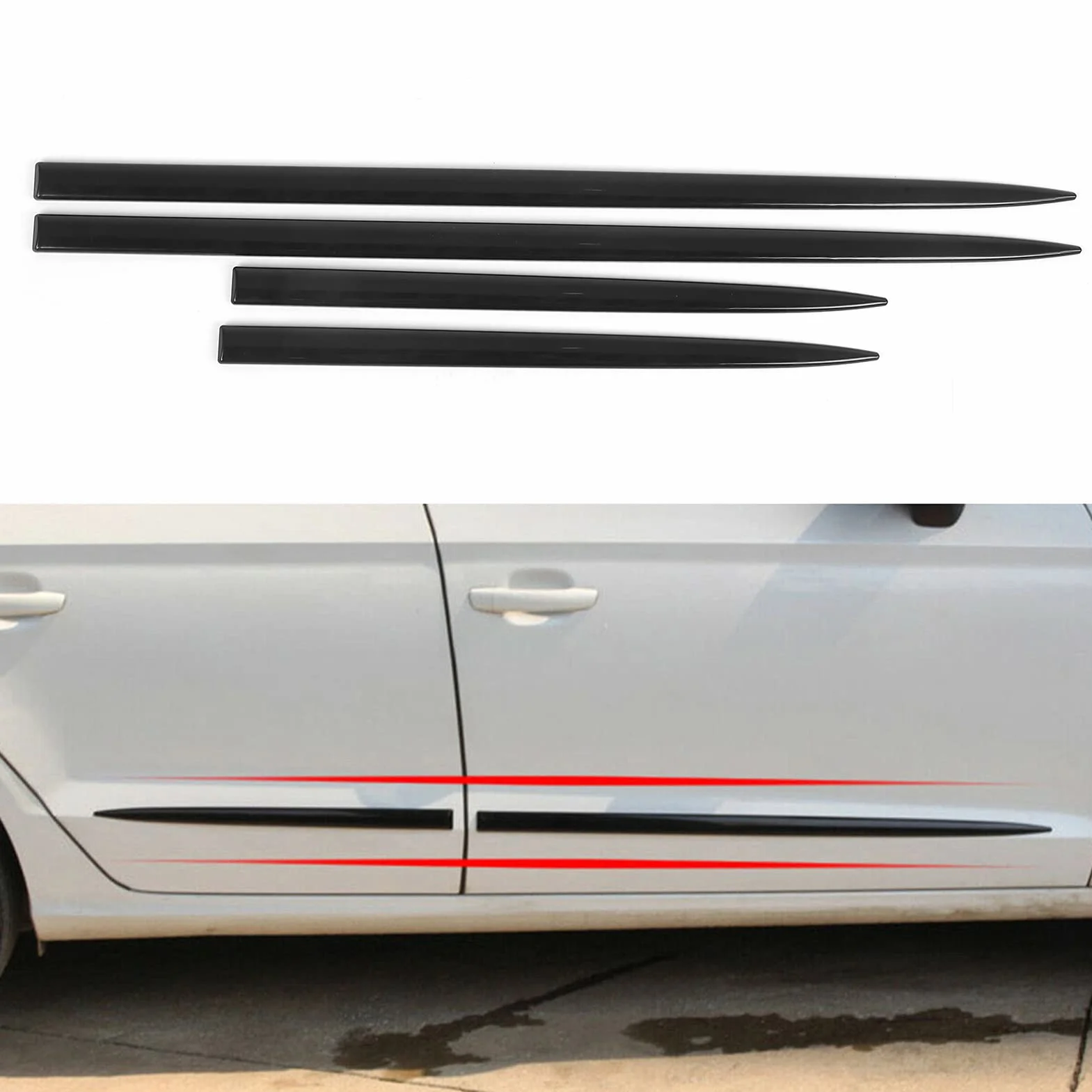 Qiilu 4 Pezzi Rivestimento Laterale Del Corpo Impermeabile Nero Brillante Protezione Universale Porta Modanatura Automobilistica