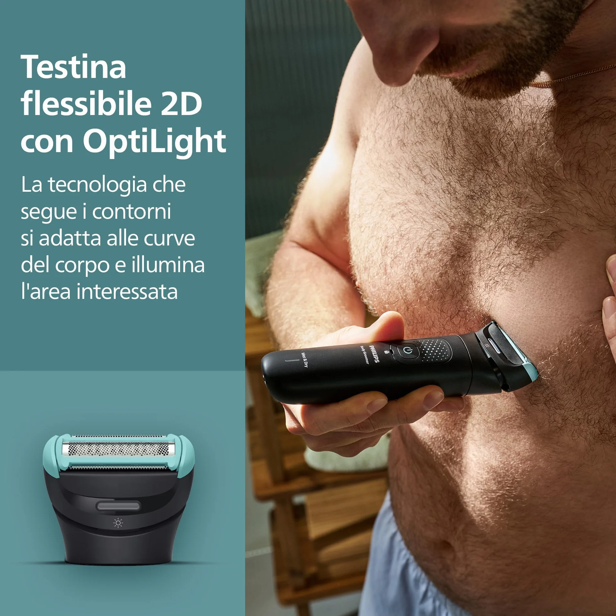Philips Bodygroom Serie 7000 BG7480/15 - Rifinitore per uomo, testina flessibile 2D, impermeabile 100%, 120 minuti autonomia
