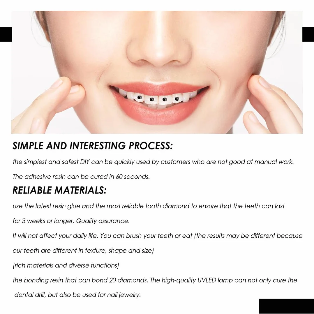 Kit Tooth Gems, Brillantini Denti Kit con Strass e Diamanti Marquise (Nero)