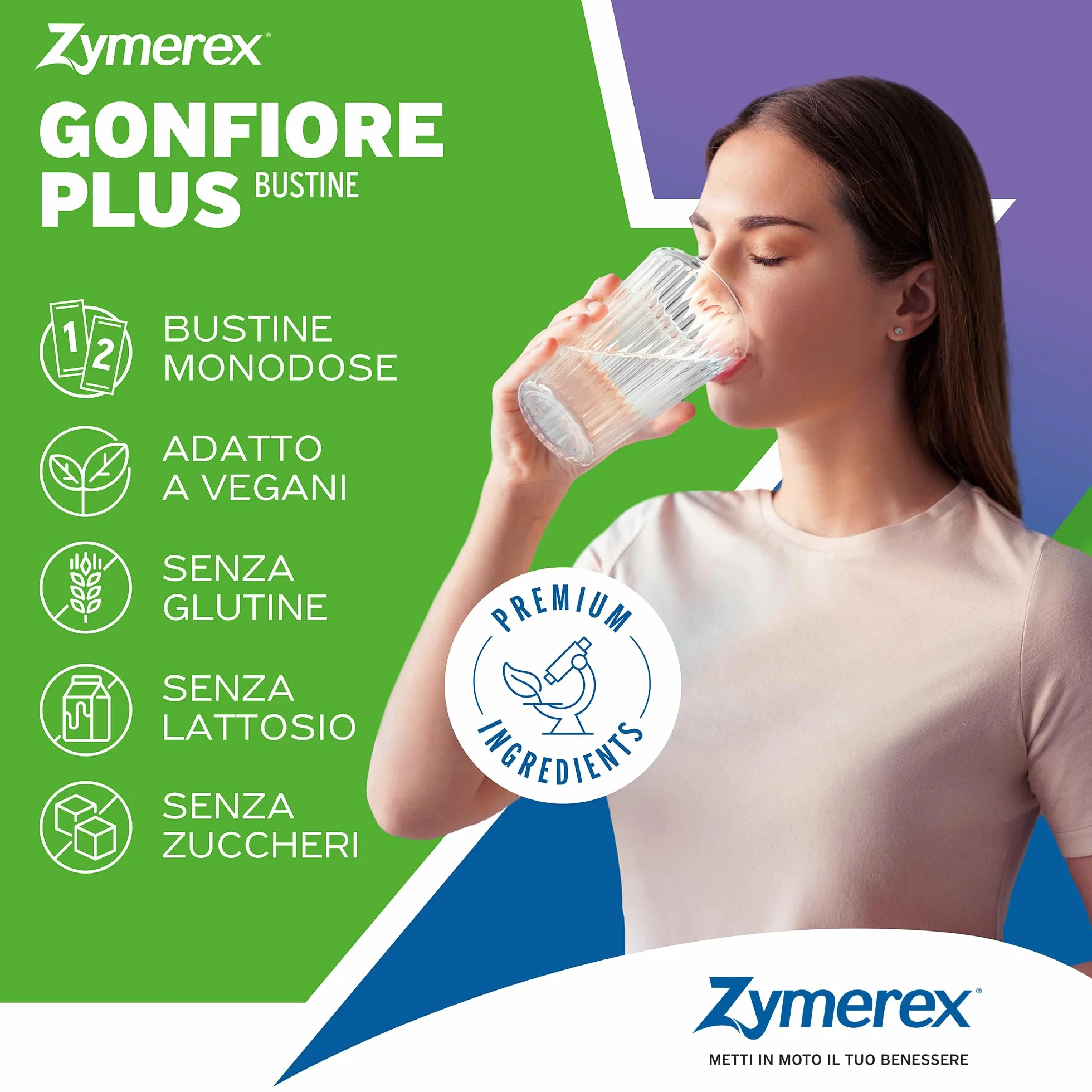 Zymerex Gonfiore Plus 14+14 bustine Probiotici Prebiotici Equilibrio Flora Intestinale Metabolismo Carboidrati Senza Glutine Lattosio Zuccheri