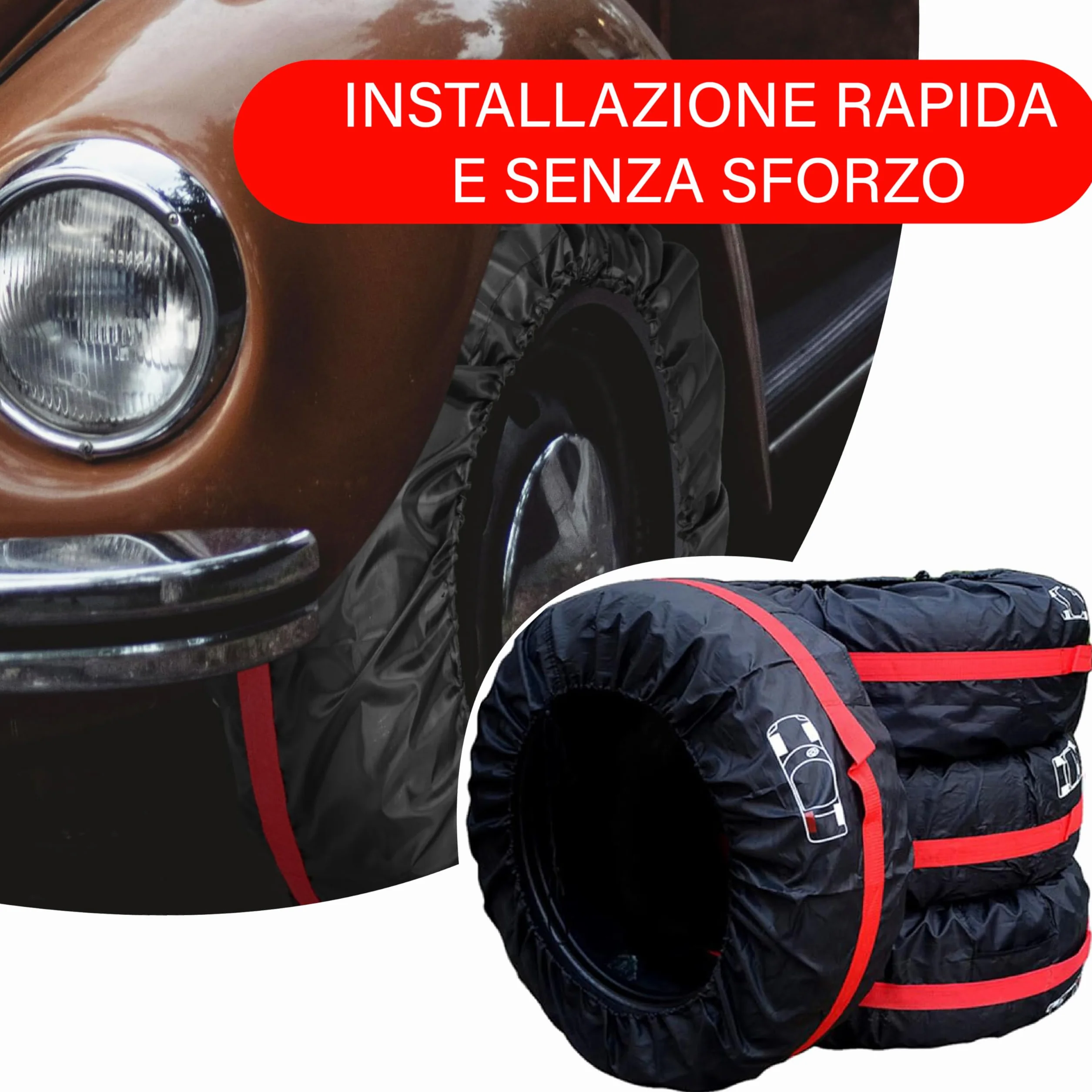 Set di 4 Borse per Pneumatici Auto, Impermeabili Antipolvere con Tracolla, Copriruota Custodia