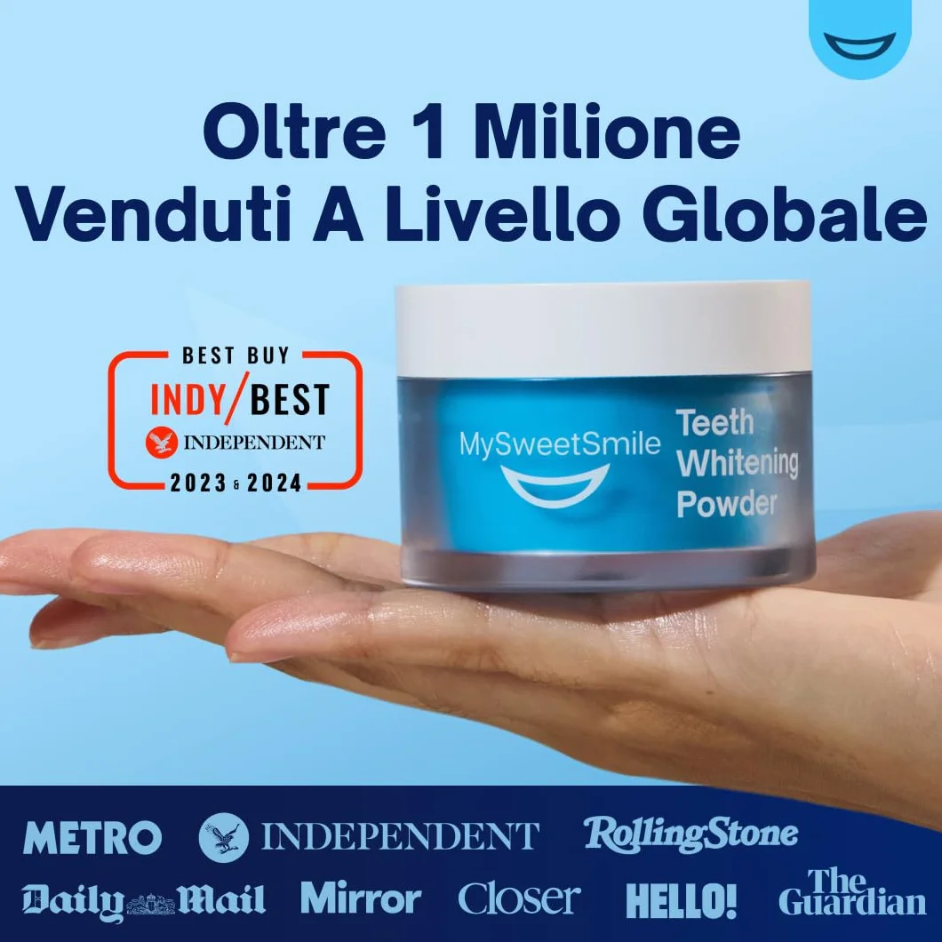 MySweetSmile Polvere Sbiancante per Denti - Approvata dai Dentisti - Sicura per lo Smalto - Gusto Menta - Fornitura 6 Mesi